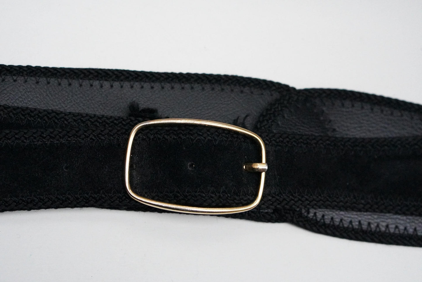 Vintage Black Suede Waist Belt Gold Buckle French Leather Croute Velours 75/30