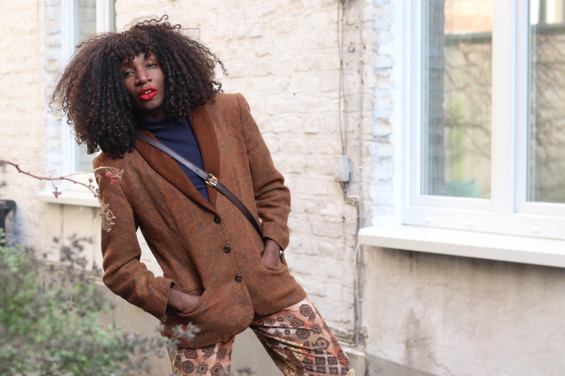 Vintage Paisley Wool Blazer| 89s Brown Collar Jacket Boho Dark Academia