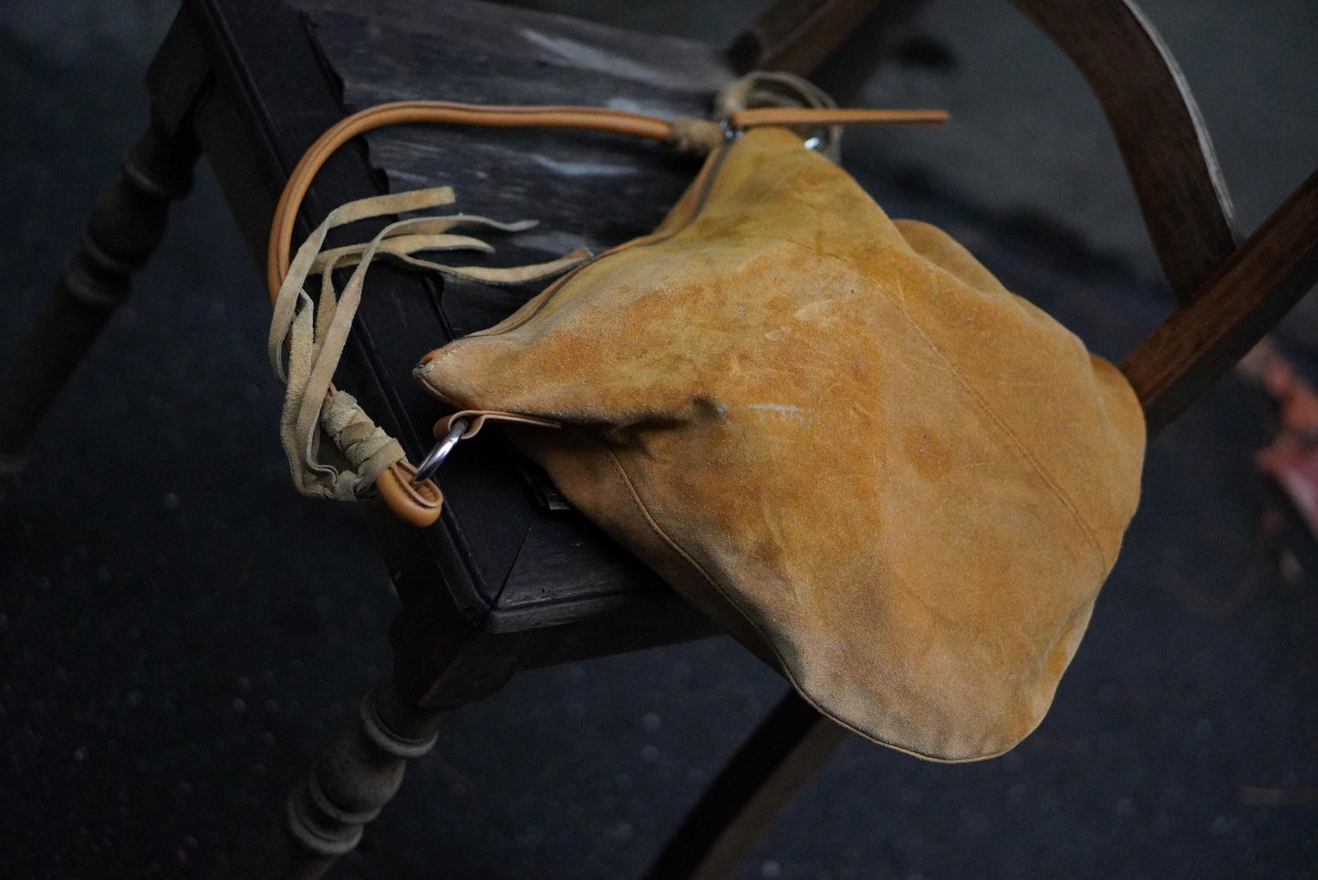 5th Avenue Suede Hobo Bag| Vintage Camel Tan Leather Strap Fringed Bohemian Purse