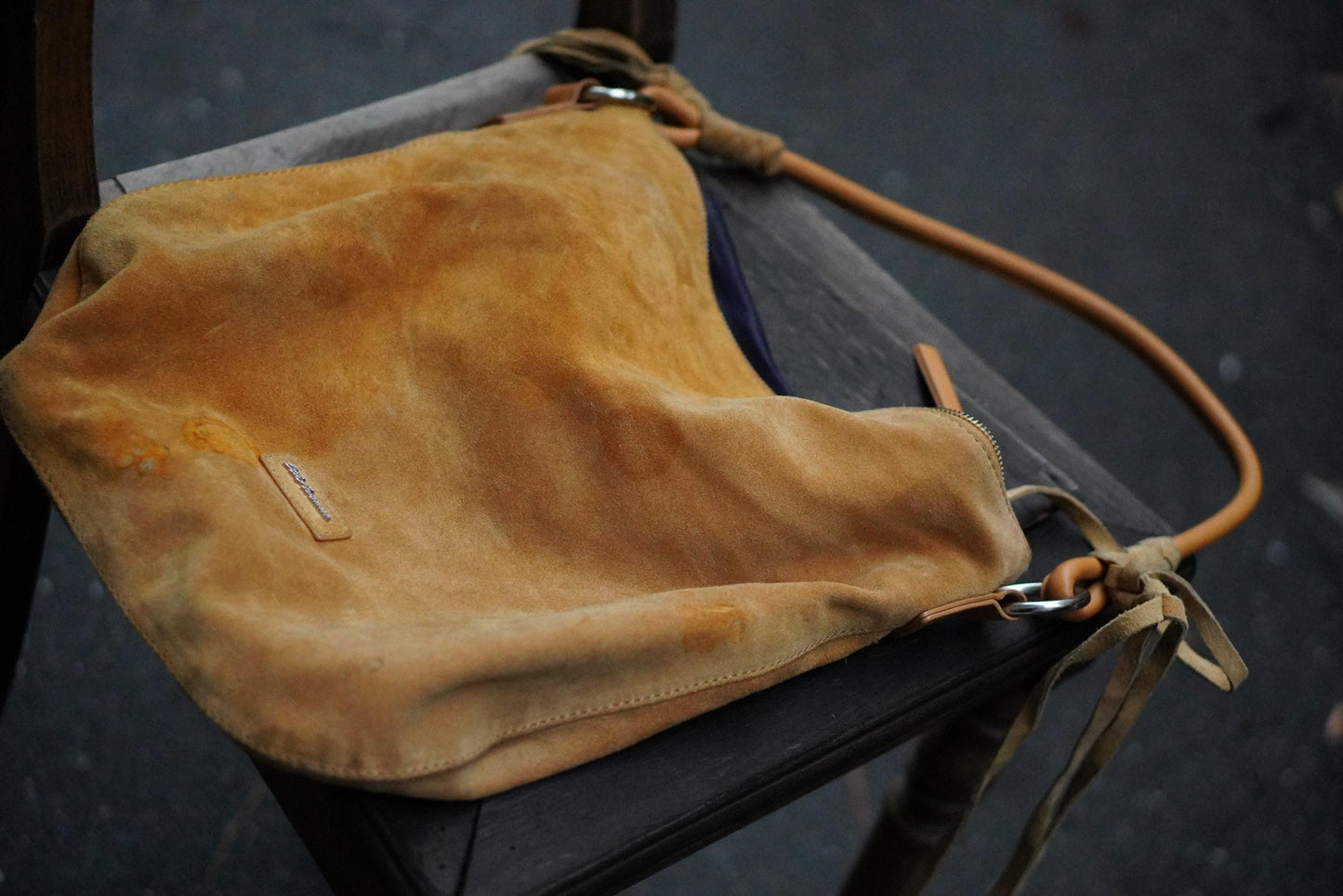 5th Avenue Suede Hobo Bag| Vintage Camel Tan Leather Strap Fringed Bohemian Purse
