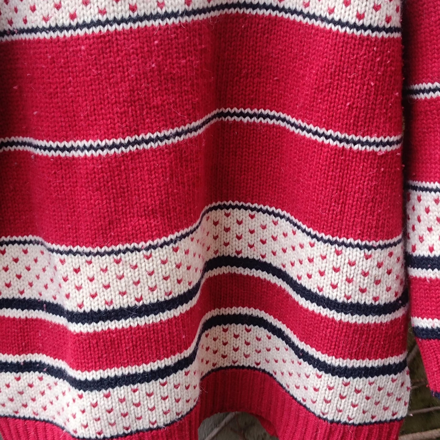 Vintage Nautical Anchor Sweater Red White Oversized Knit Pullover Quarter Zip XL