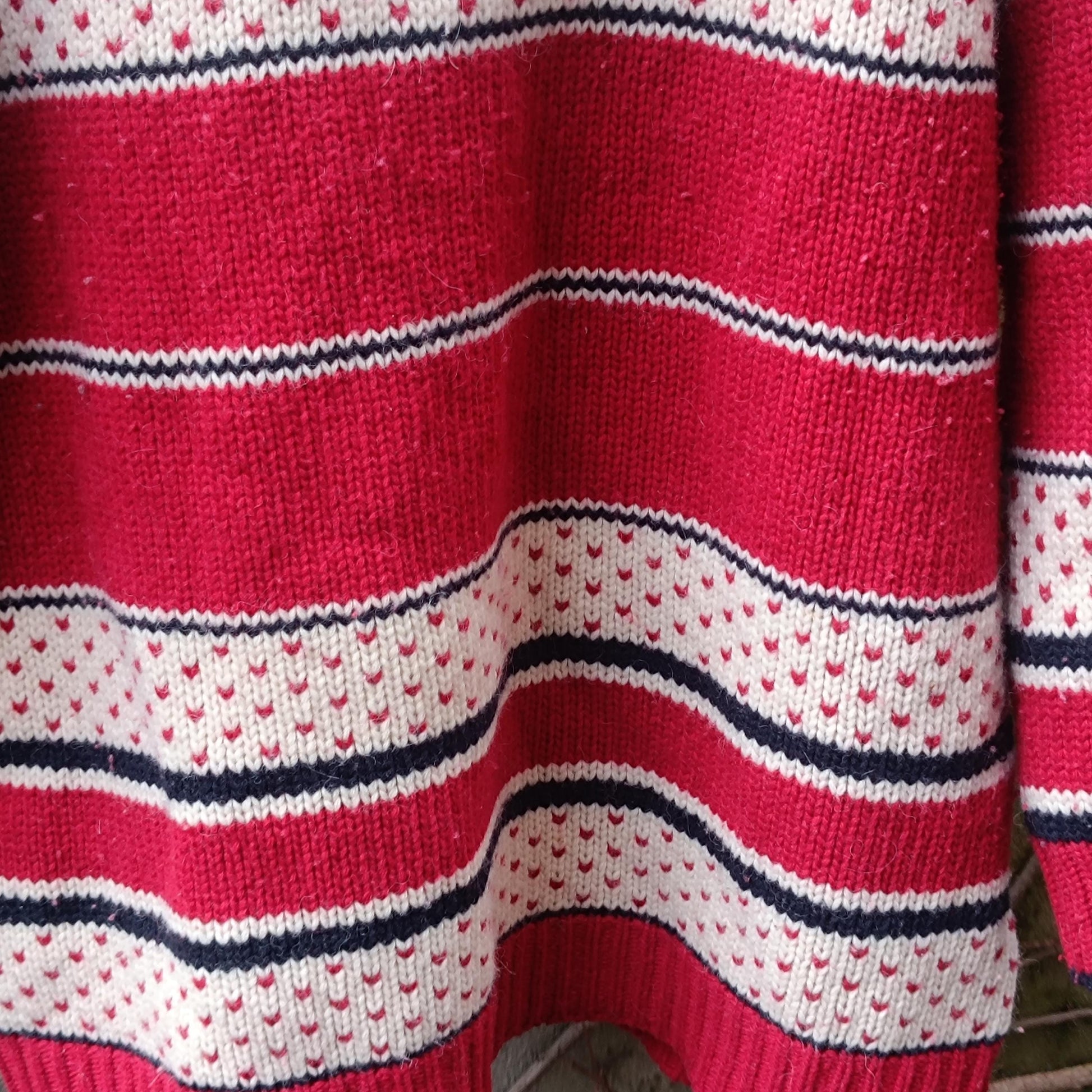 Vintage Nautical Anchor Sweater Red White Oversized Knit Pullover Quarter Zip XL