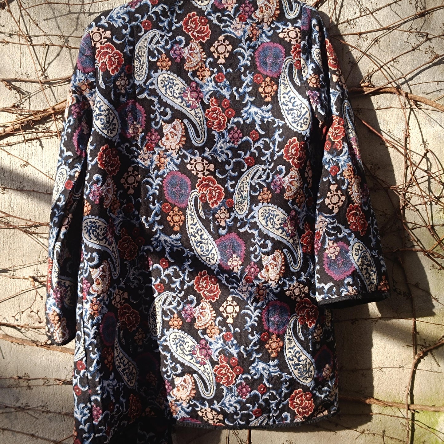 Vintage Paisley Floral Print Duster| Cotton Boho Coat| 80s Longline Lightweight Jacket