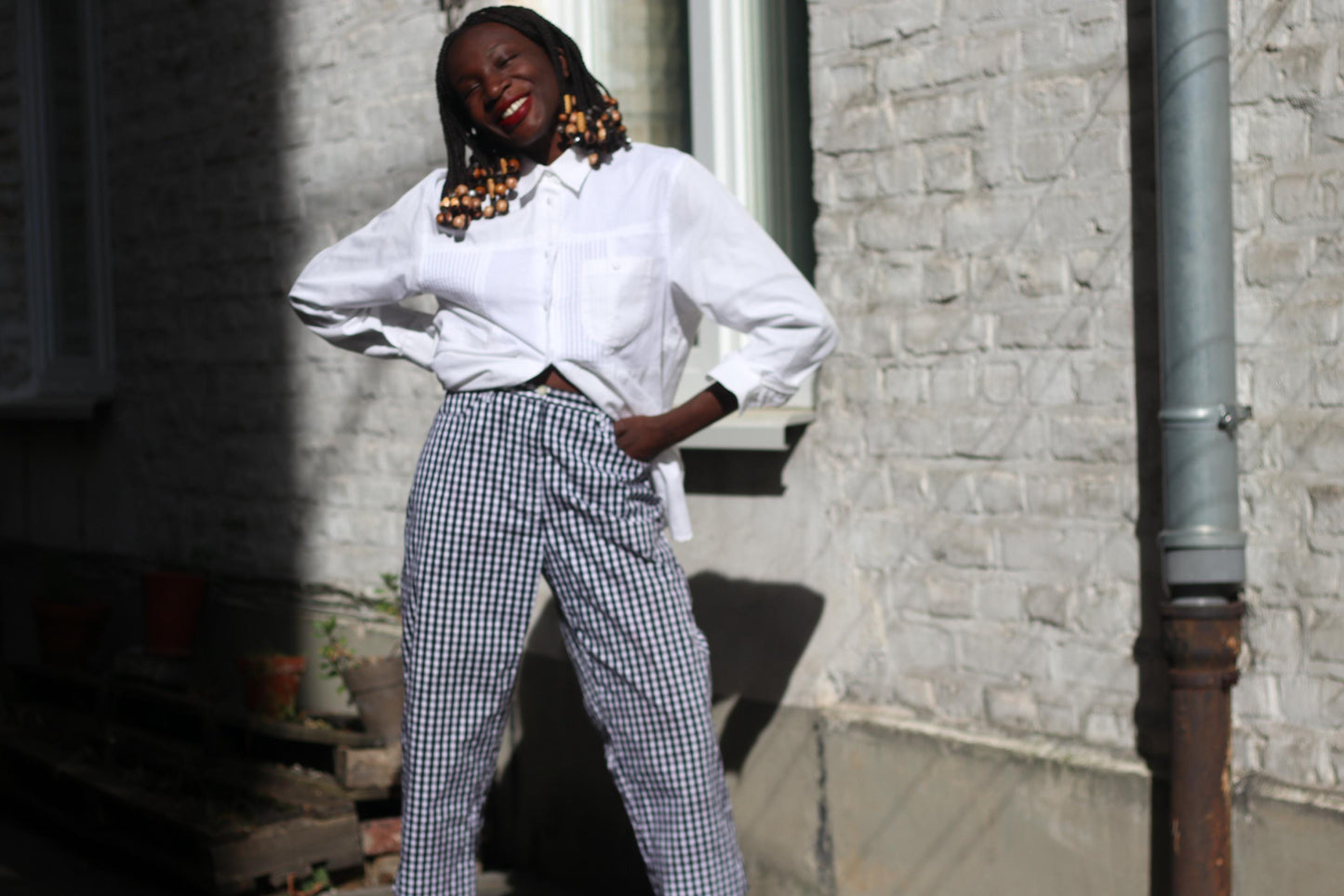 Vintage Lauren Ralph Lauren Gingham Pants Navy Blue White Check US Size 10 Cotton