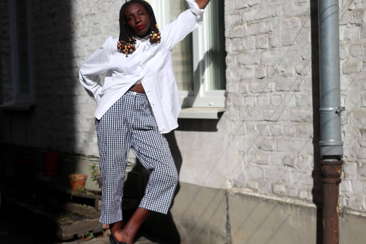Vintage Lauren Ralph Lauren Gingham Pants Navy Blue White Check US Size 10 Cotton