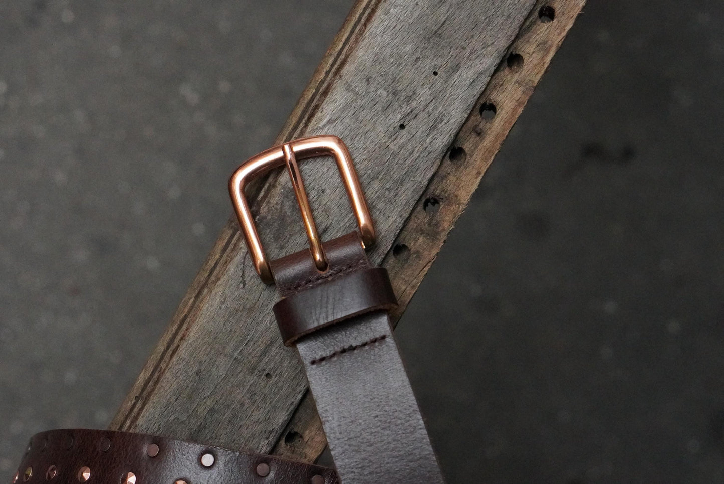 Vintage Studded Leather Belt Brown Copper Buckle Boho Western Waist Belt Size 105