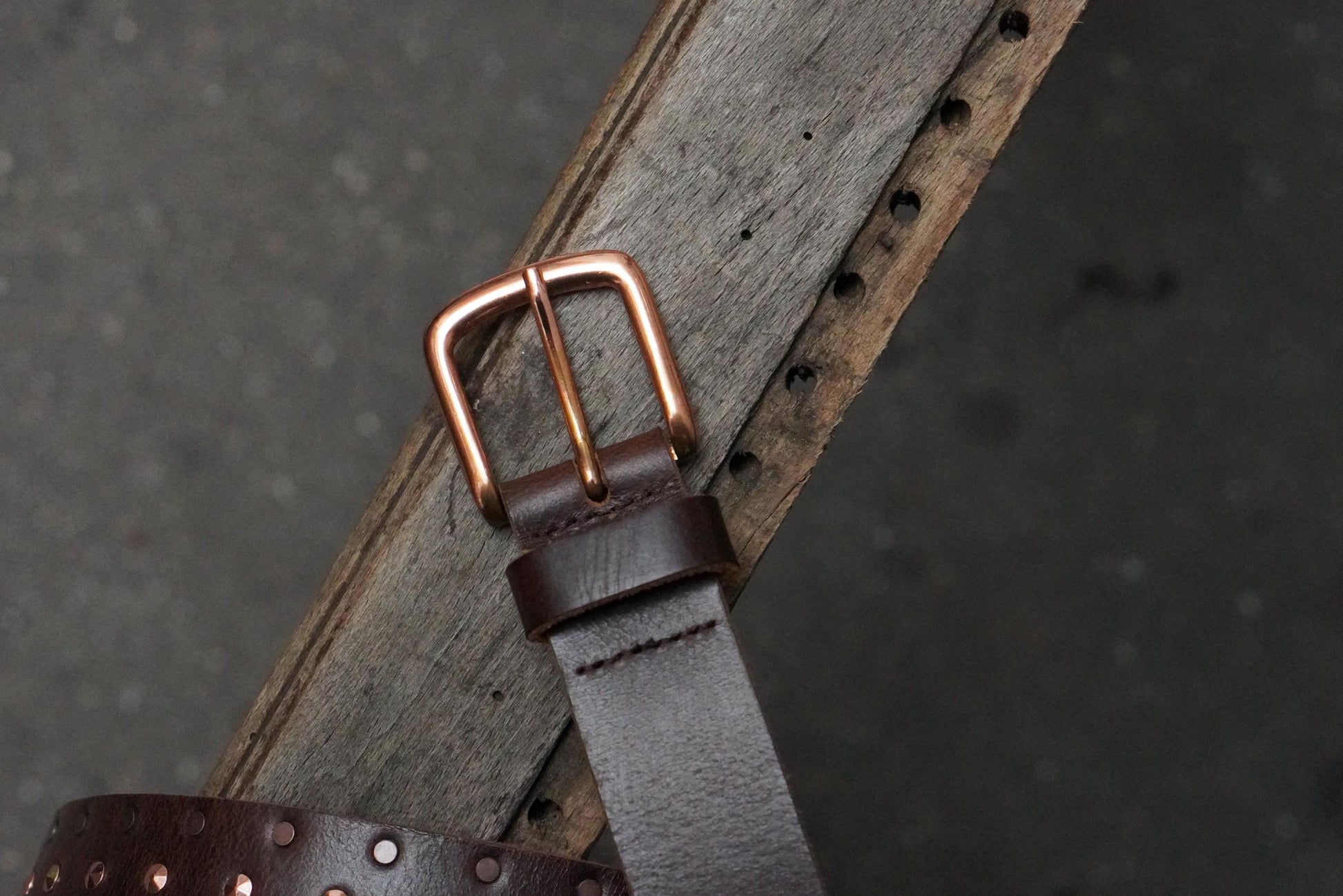Vintage Studded Leather Belt Brown Copper Buckle Boho Western Waist Belt Size 105