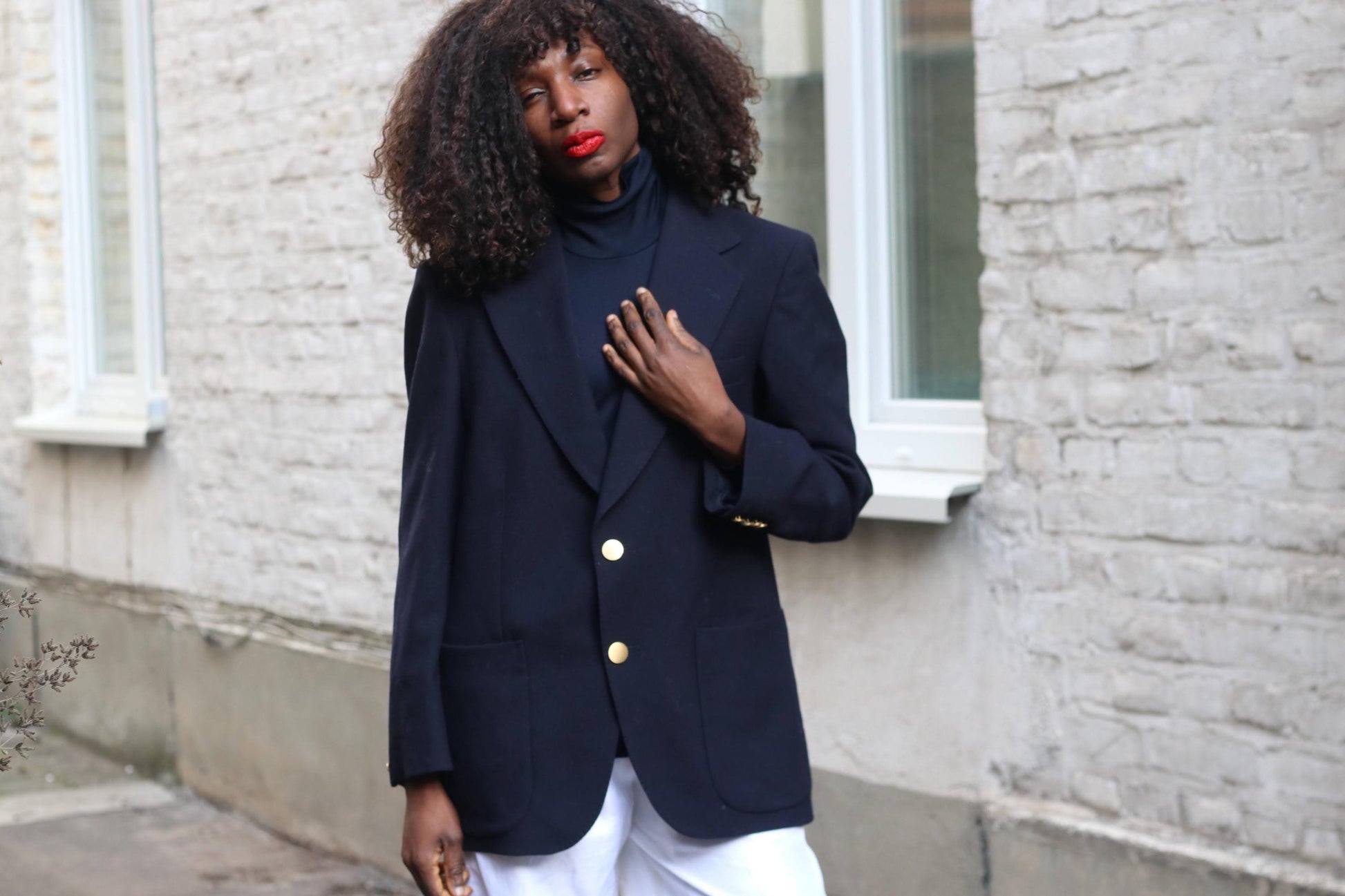 Vintage Navy Wool Blazer| 90s Made in Sweden Gold Buttons Dark Academia Jacket