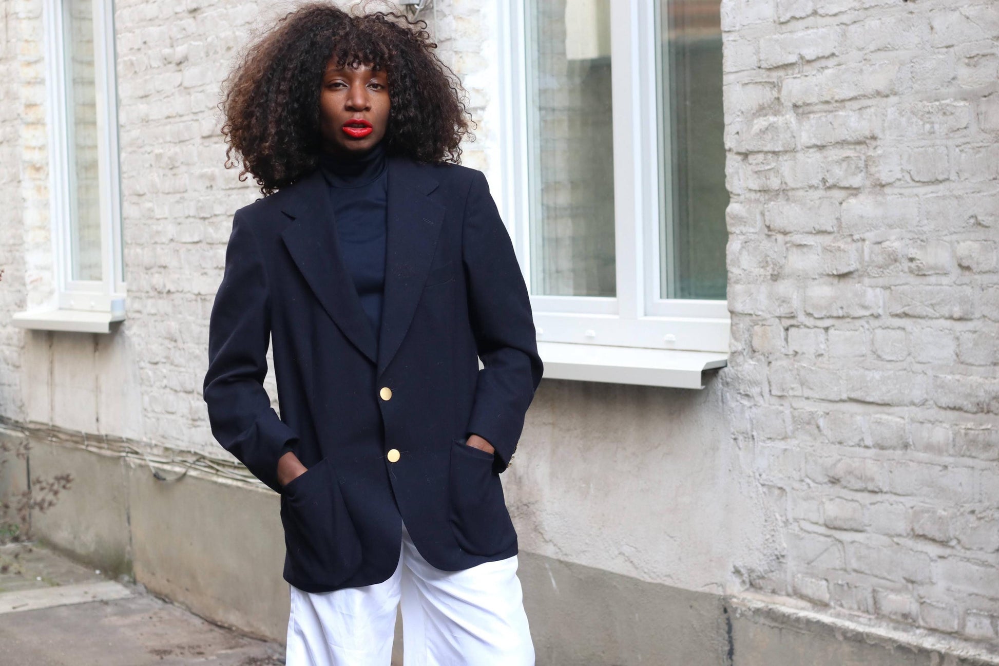 Vintage Navy Wool Blazer| 90s Made in Sweden Gold Buttons Dark Academia Jacket