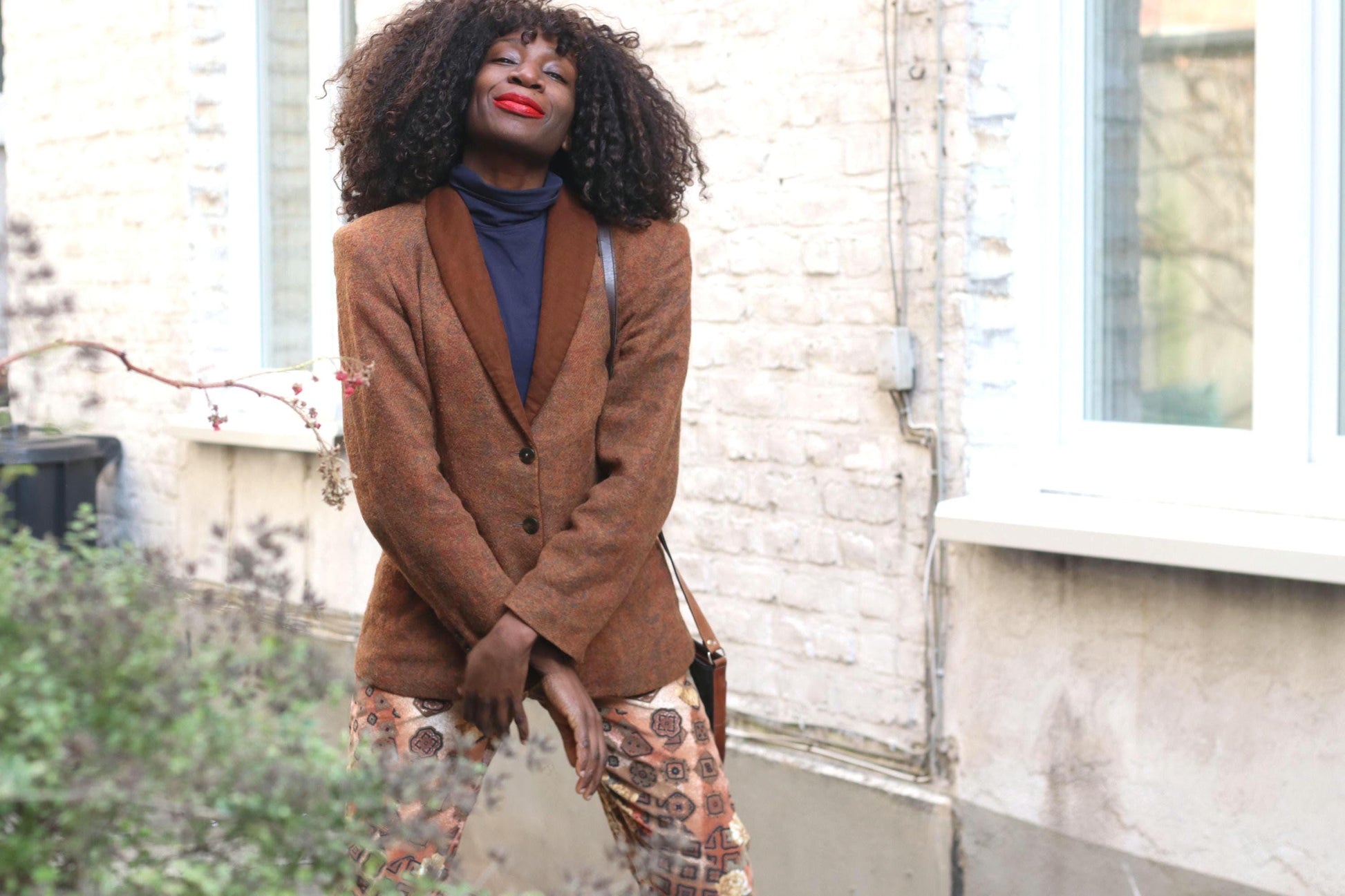 Vintage Paisley Wool Blazer| 89s Brown Collar Jacket Boho Dark Academia