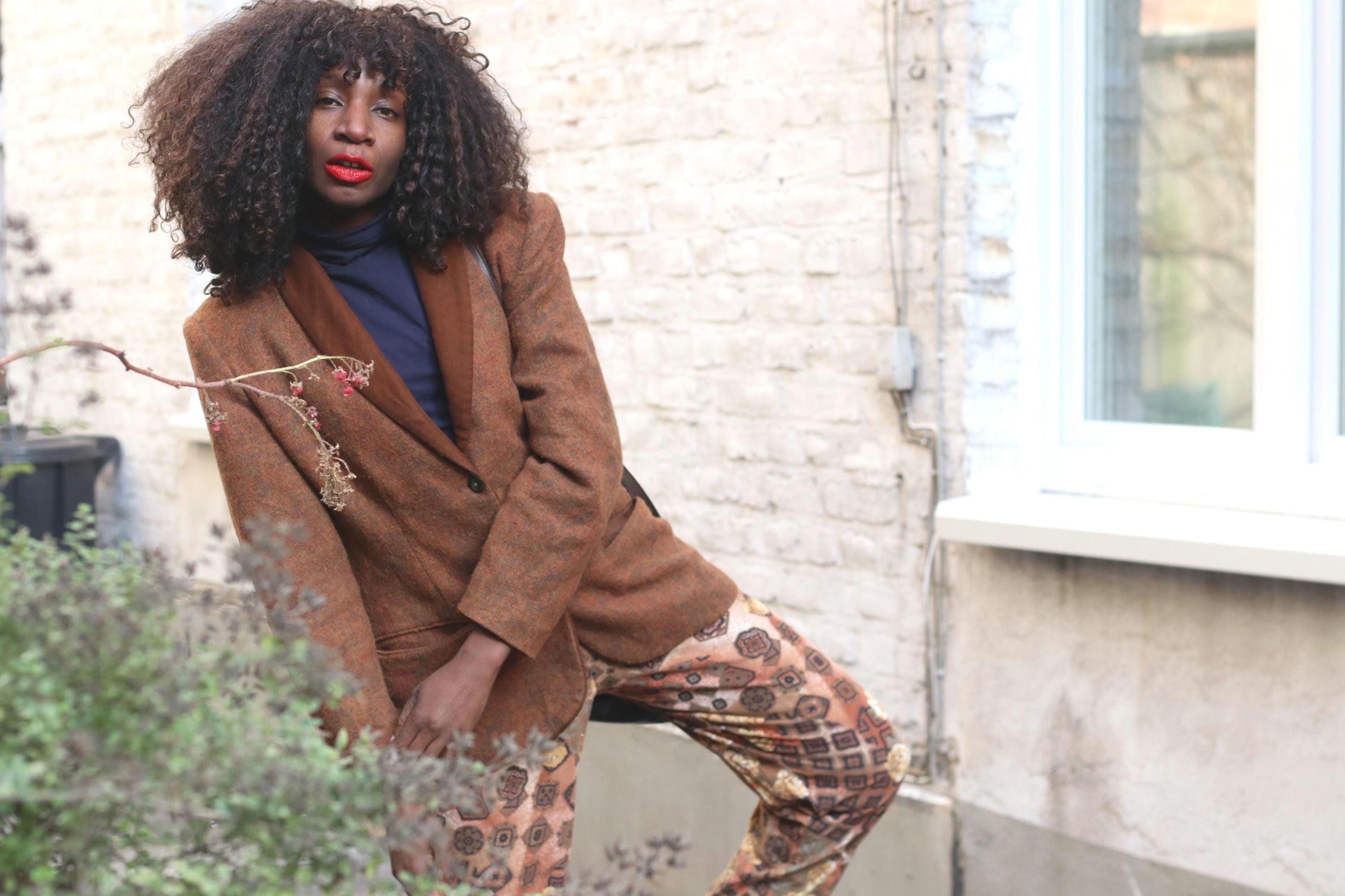 Vintage Paisley Wool Blazer| 89s Brown Collar Jacket Boho Dark Academia