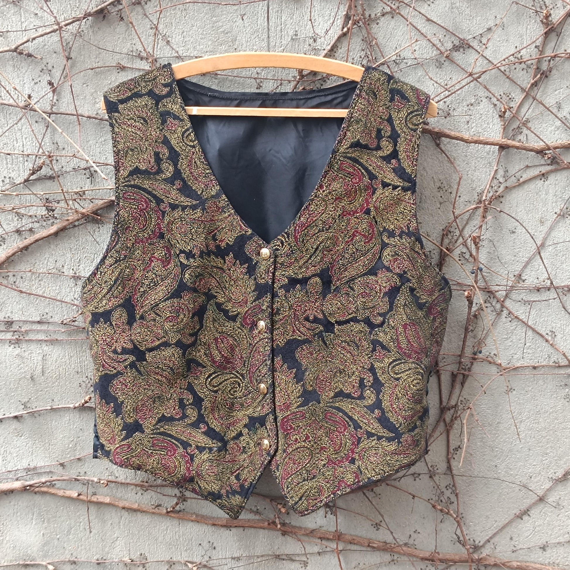Vintage Paisley Tapestry Vest Brocade Waistcoat Dark Academia Boho Gilet Small