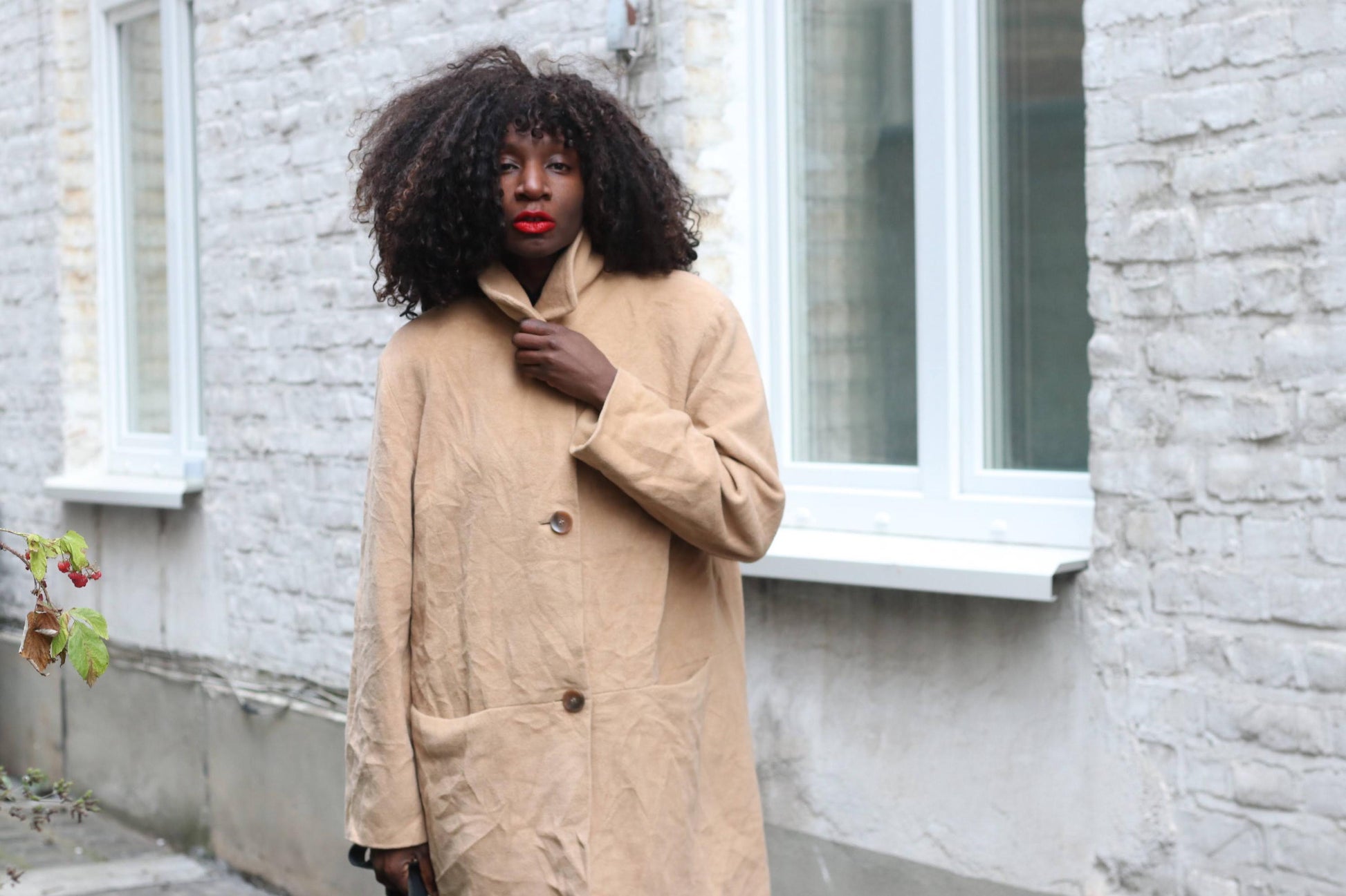 Vintage Camel Wool Angora Blend Coat| Mid Length Minimalism Overcoat |Brown Jacket S-M