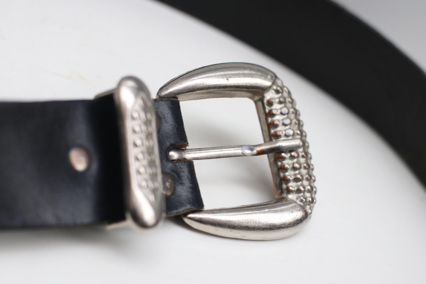 Western Belt Black Leather Silver Buckle| Vintage Cowboy Boho Women's Belt Size 75