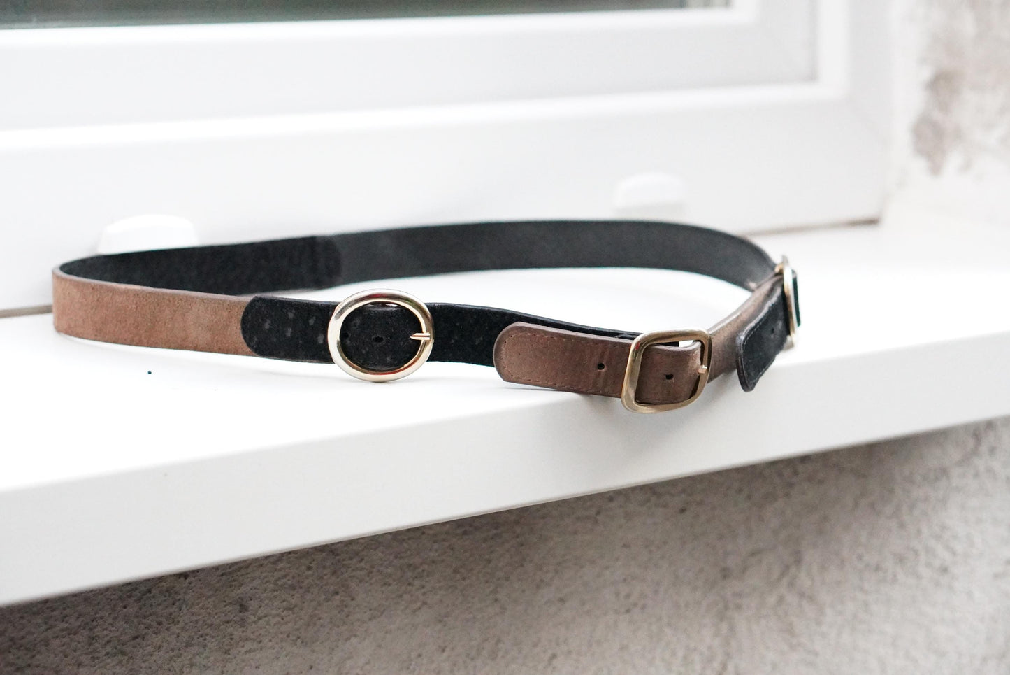 Doncaster Vintage Belt |Two Tone Leather Suede Gold Ring Buckle