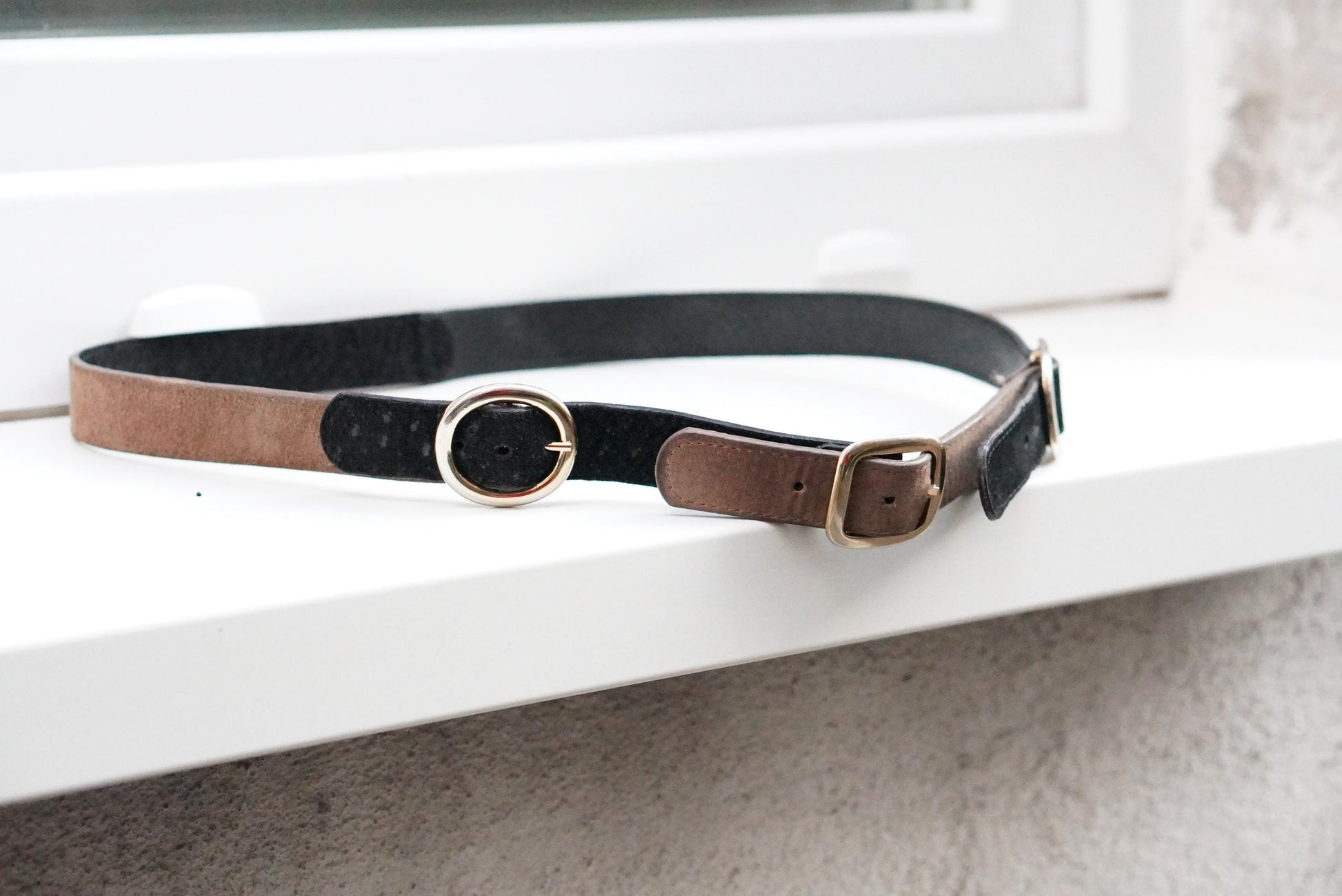 Doncaster Vintage Belt |Two Tone Leather Suede Gold Ring Buckle