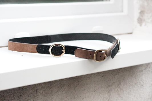 Doncaster Vintage Belt |Two Tone Leather Suede Gold Ring Buckle