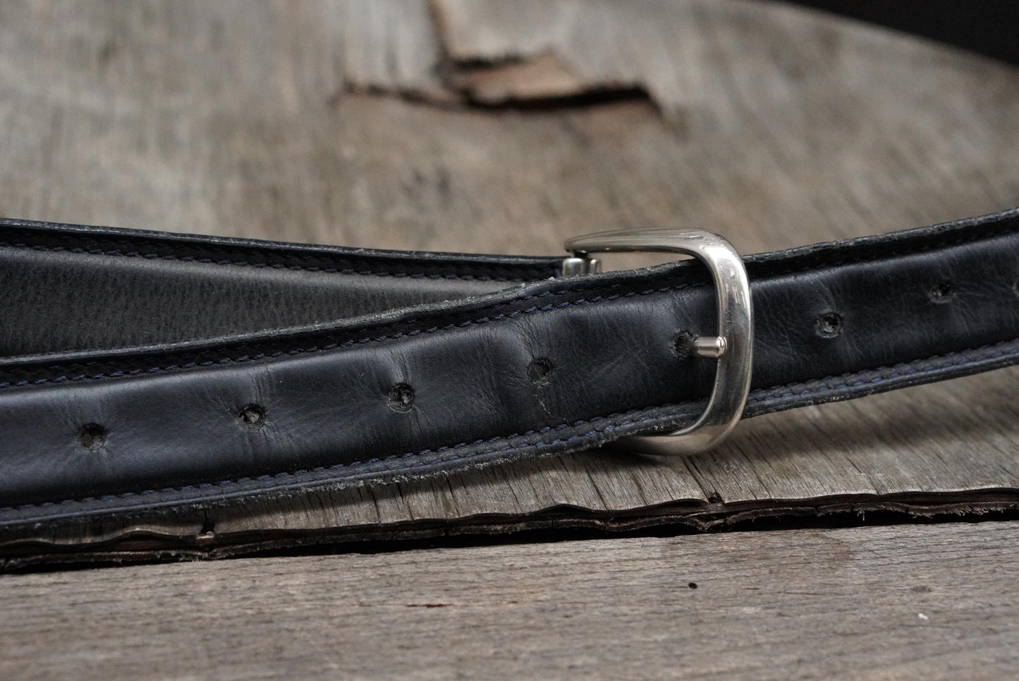 Vintage Pierre Cardin Leather Belt Designer Logo Buckle Charcoal Grey