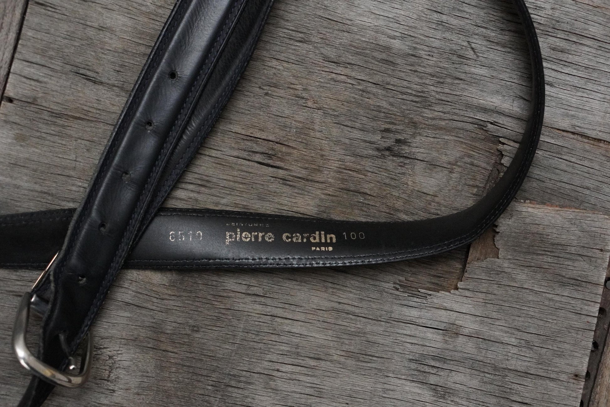 Vintage Pierre Cardin Leather Belt Designer Logo Buckle Charcoal Grey