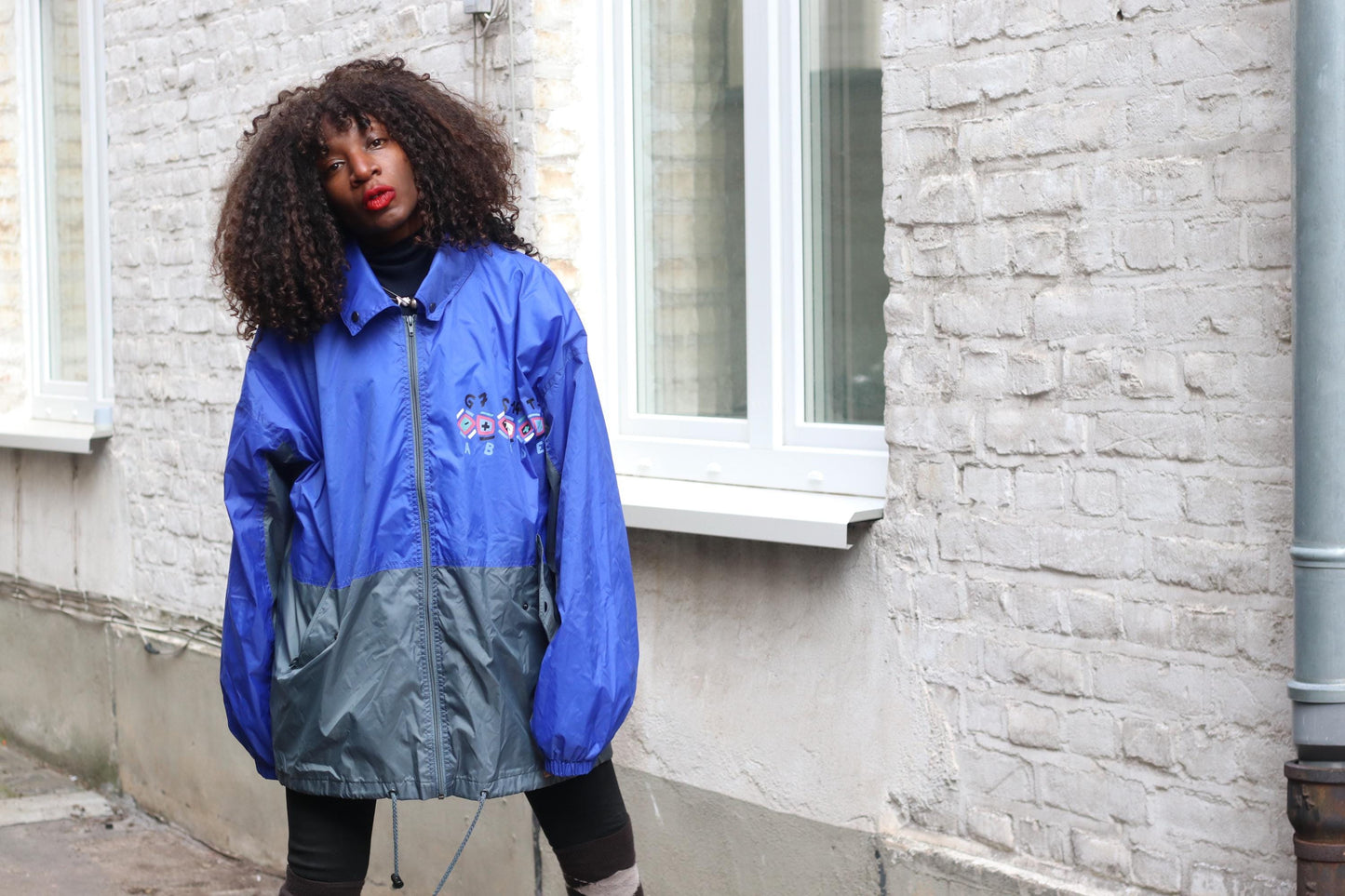 Marcel Clair Vintage 90s Windbreaker Jacket| Blue Grey Oversized L Retro Streetwear