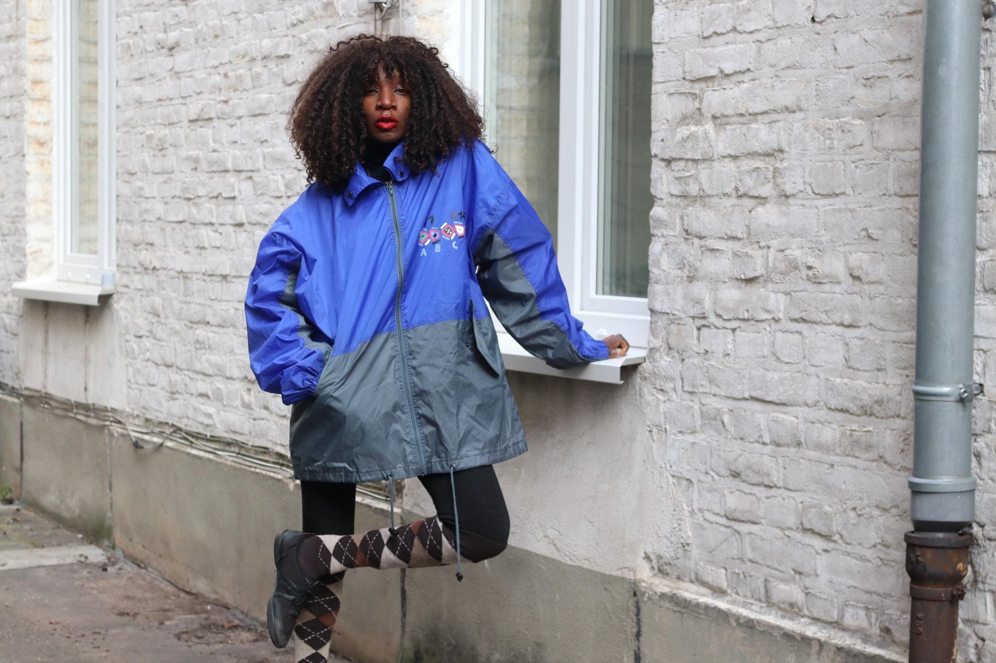 Marcel Clair Vintage 90s Windbreaker Jacket| Blue Grey Oversized L Retro Streetwear