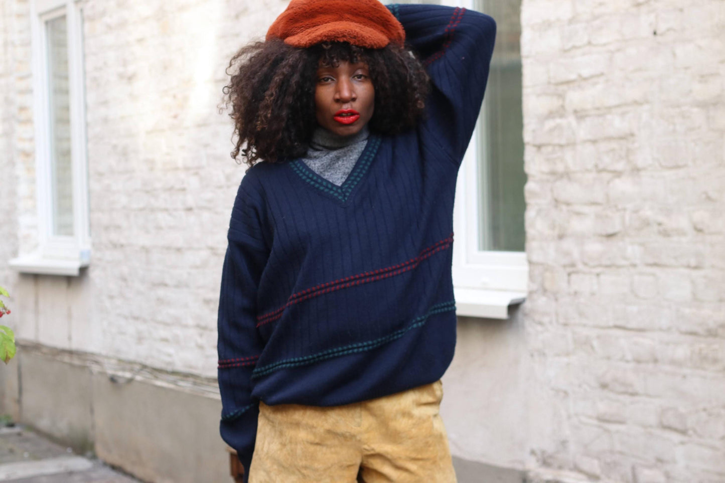 Vintage V-Neck Sweater| 90s Oversized Unisex Preppy Knit Jumper| Striped Winter Pullover