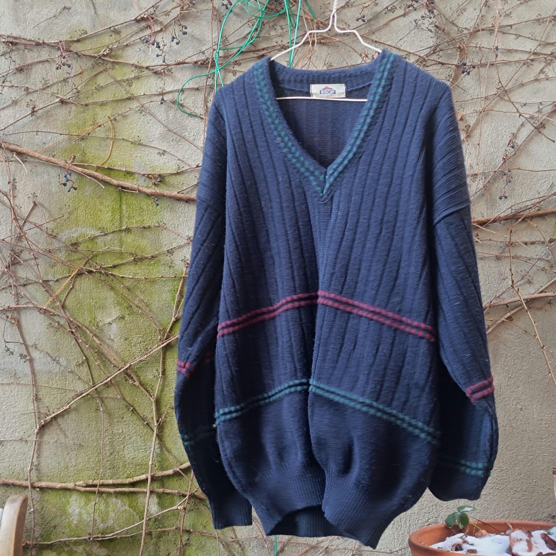 Vintage V-Neck Sweater| 90s Oversized Unisex Preppy Knit Jumper| Striped Winter Pullover