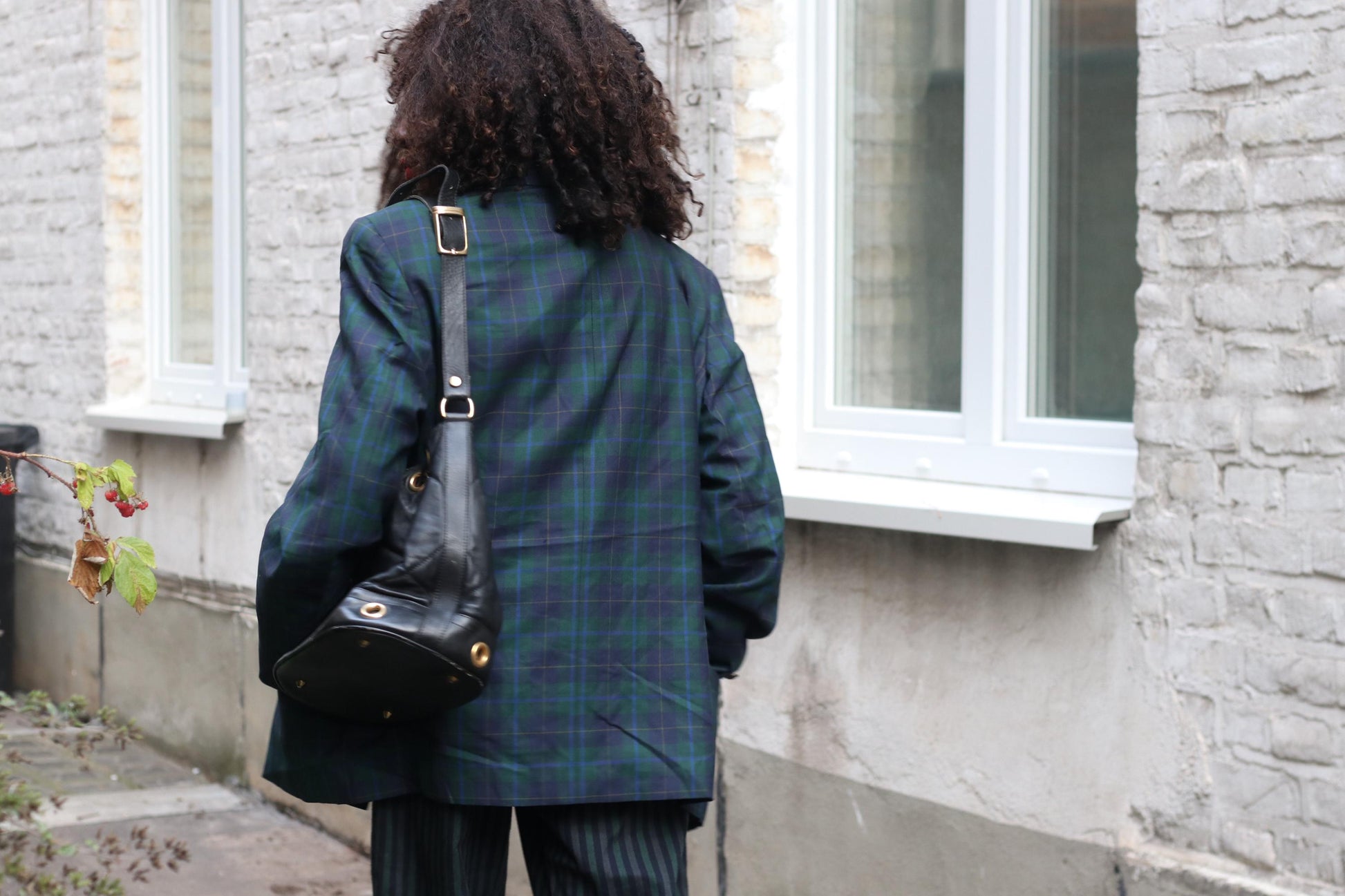 Vintage Odyssee Plaid Blazer| 90s Wool Double Breasted Green Blue Tartan Oversized Jacket