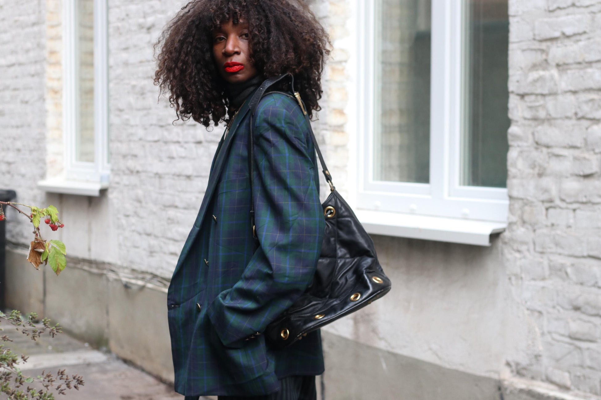 Vintage Odyssee Plaid Blazer| 90s Wool Double Breasted Green Blue Tartan Oversized Jacket