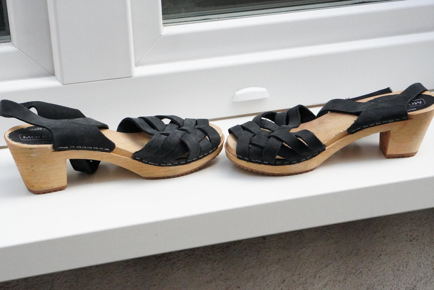Vintage Swedish Black Leather Clogs Wooden Heel| 90s Sandals Moheda Toffeln Boho Shoes