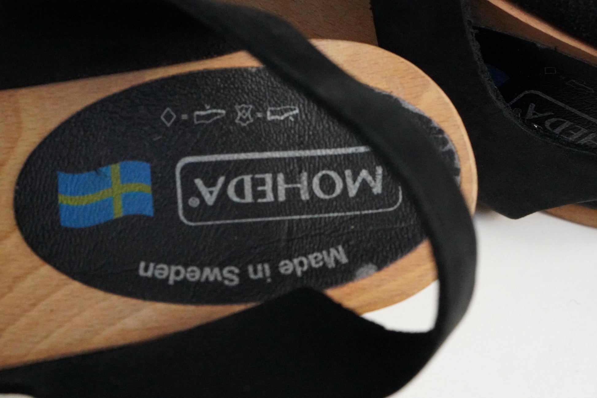 Vintage Swedish Black Leather Clogs Wooden Heel| 90s Sandals Moheda Toffeln Boho Shoes