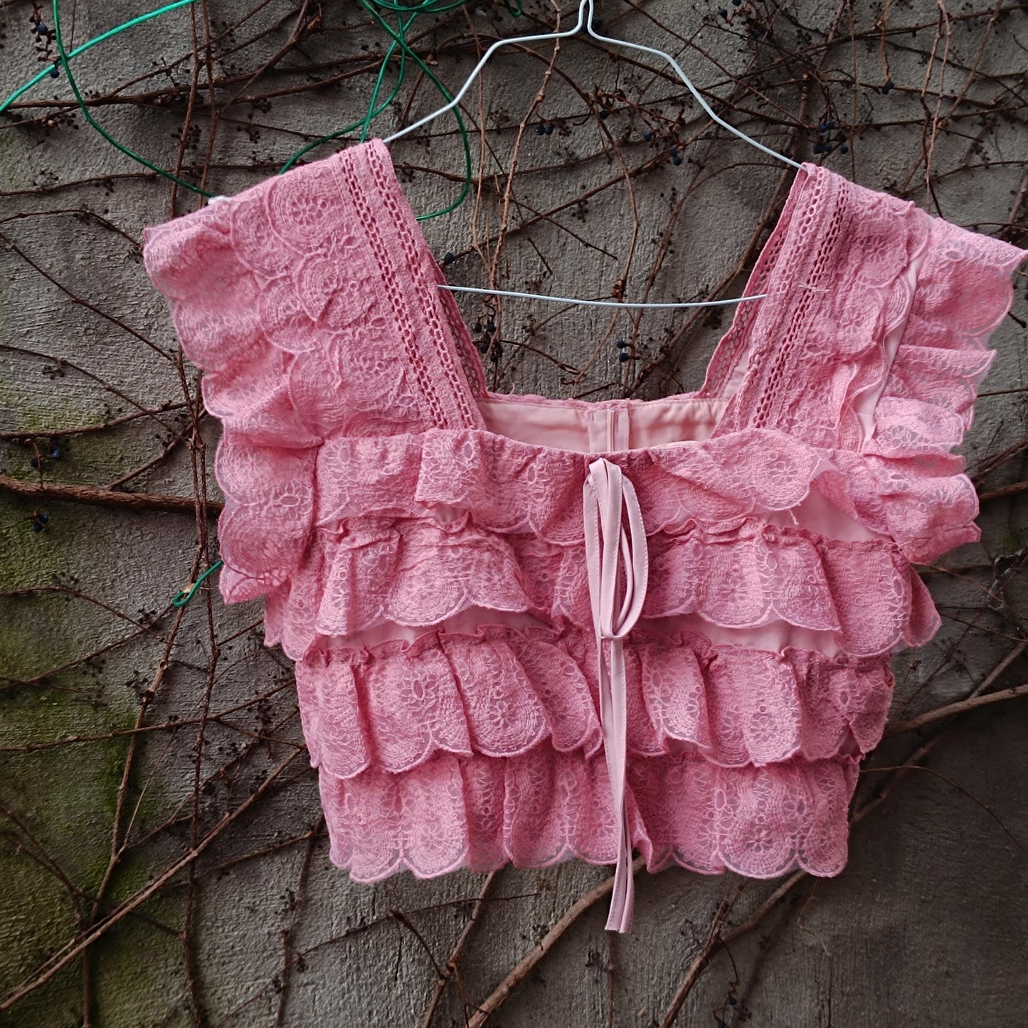 Vintage Pink Lace Ruffle Top| Coquette Layering Cami Pastel Romantic S