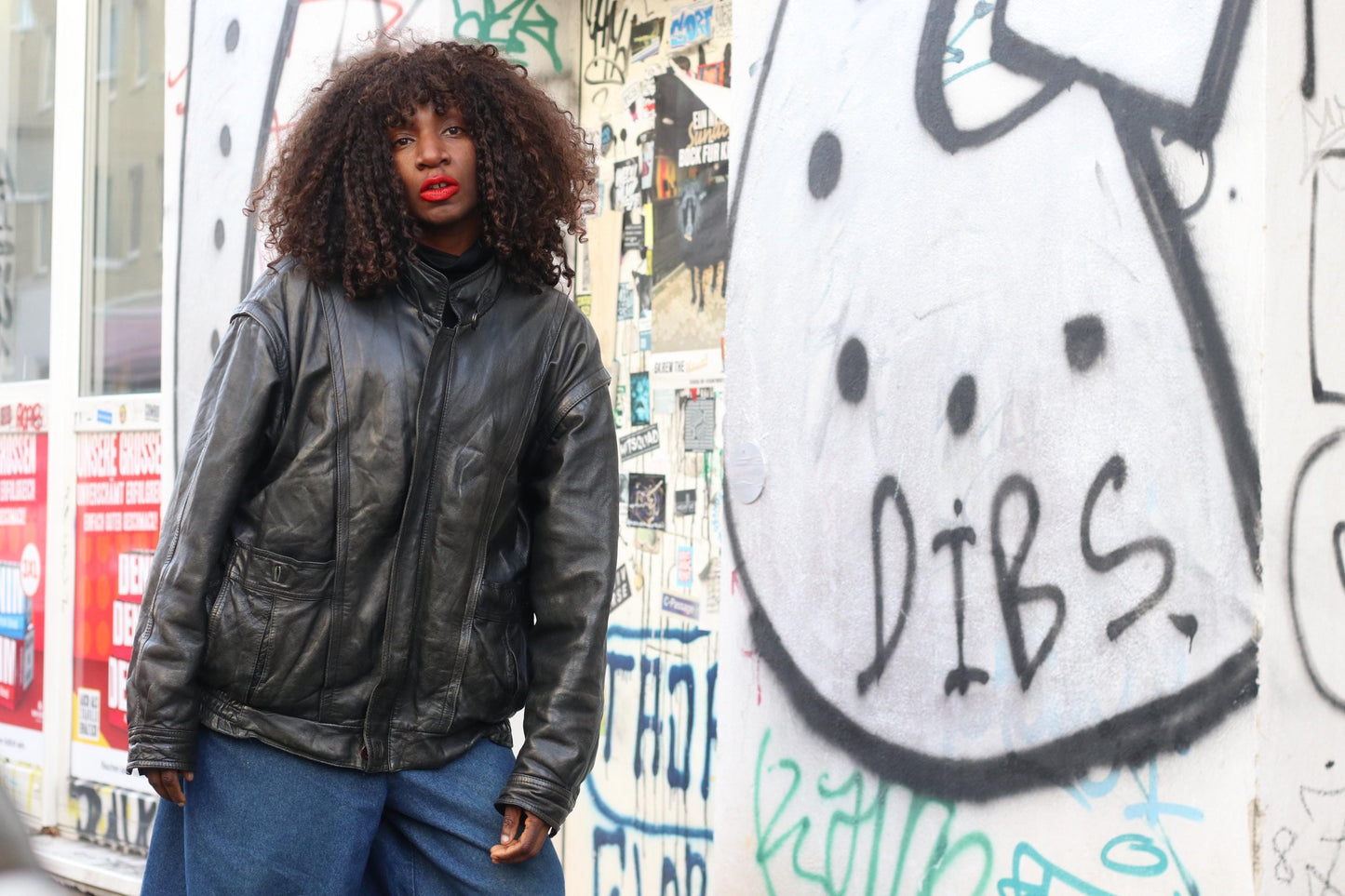 Vintage Black Leather Jacket| 80s Streetwear Baggy Moto Coat