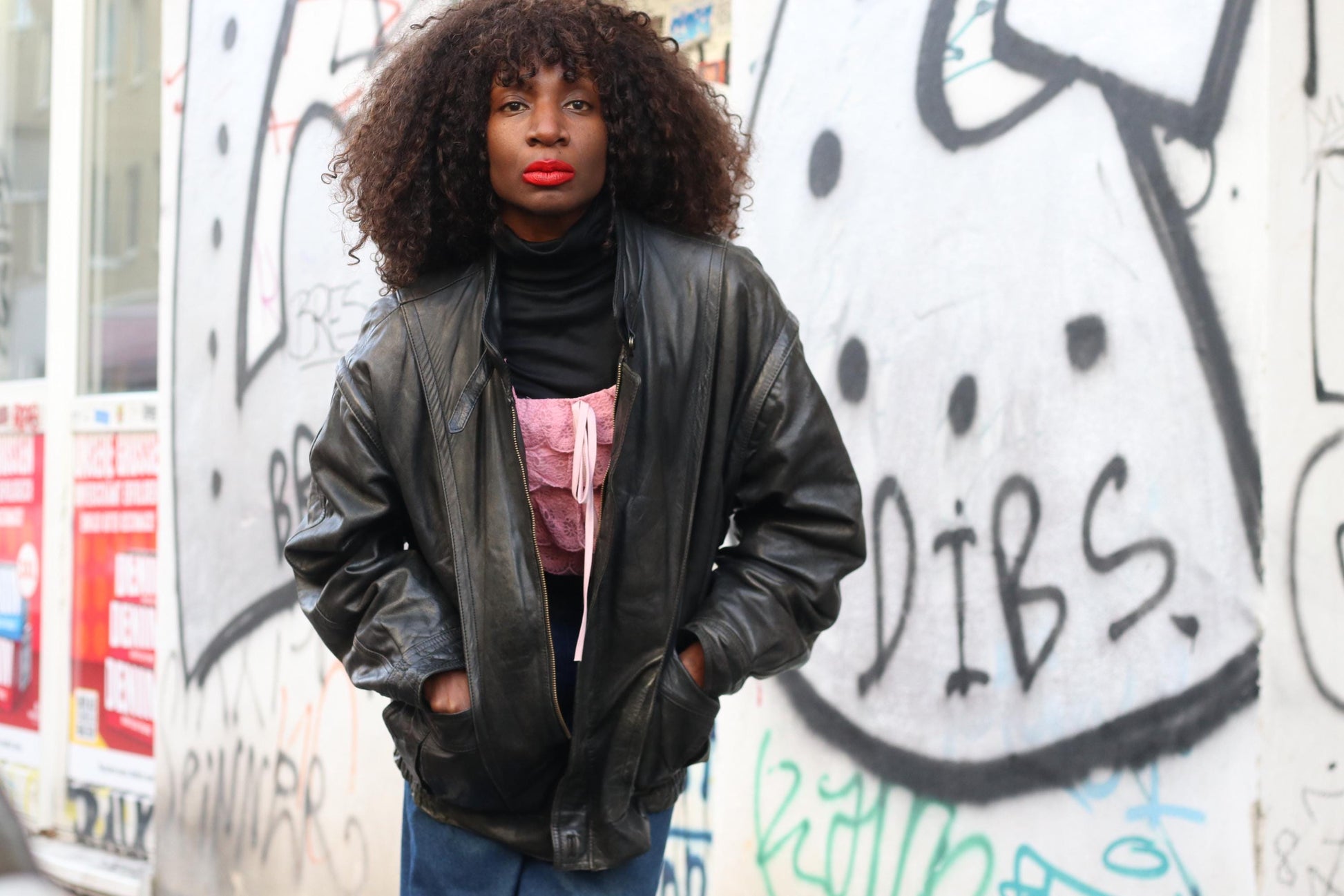 Vintage Black Leather Jacket| 80s Streetwear Baggy Moto Coat