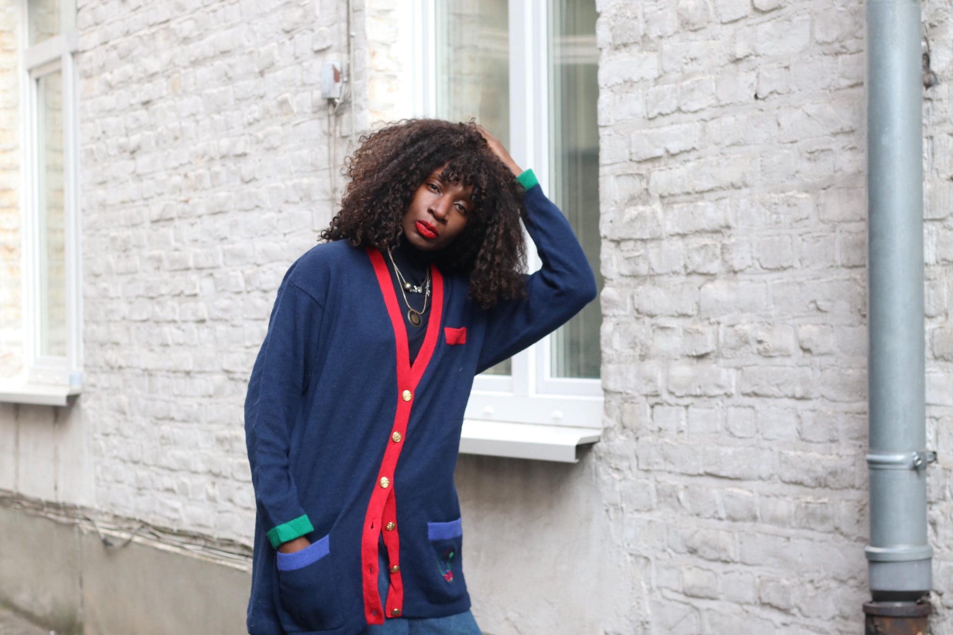 Vintage Peter Hahn Cardigan| 80s Lambswool Angora Navy Blue Oversized Sweater