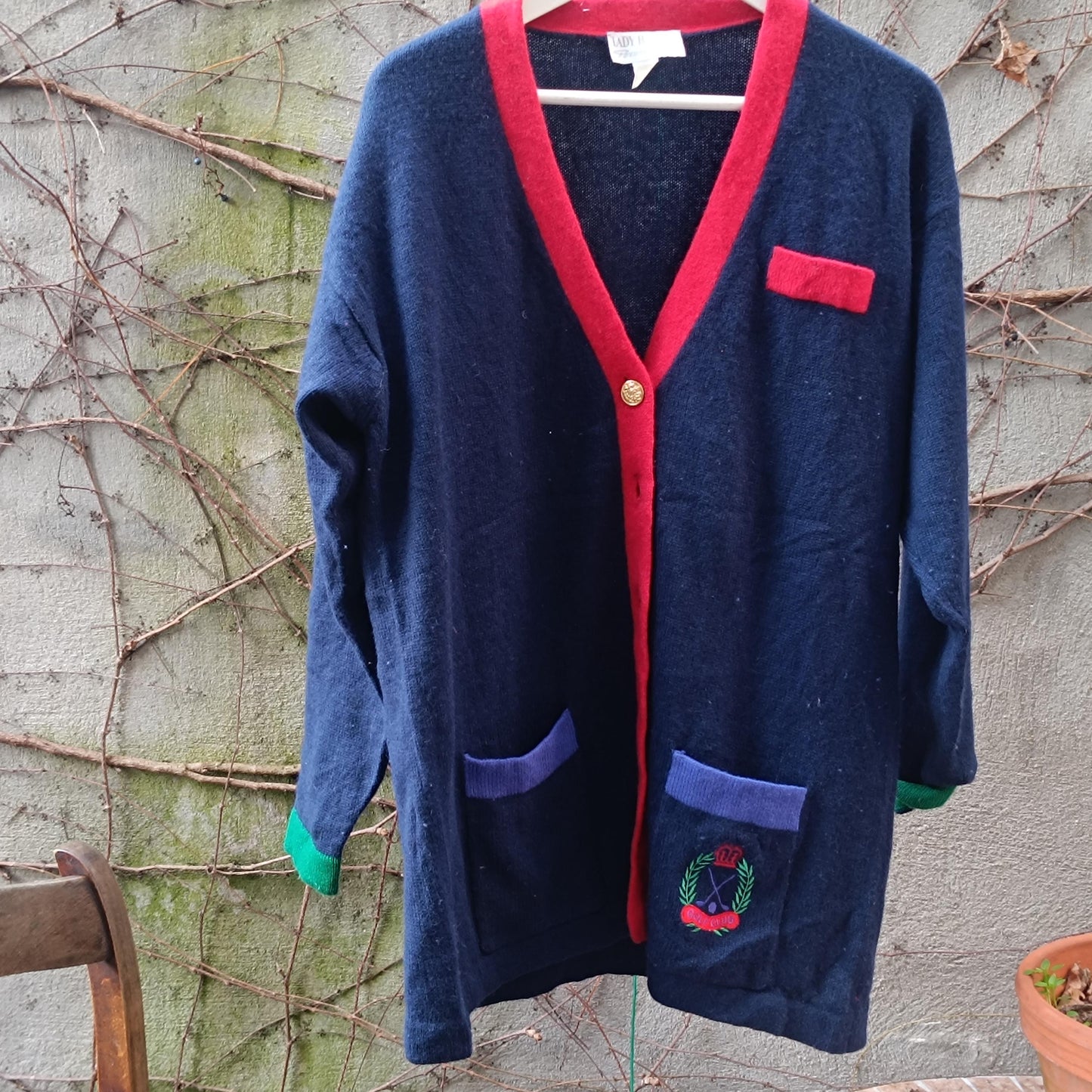Vintage Peter Hahn Cardigan| 80s Lambswool Angora Navy Blue Oversized Sweater