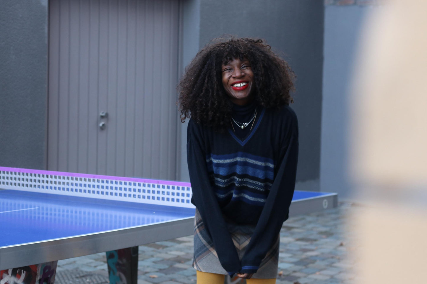 Vintage Navy Striped Sweater Oversized 90s V-Neck Pullover Knit Blue Geometric