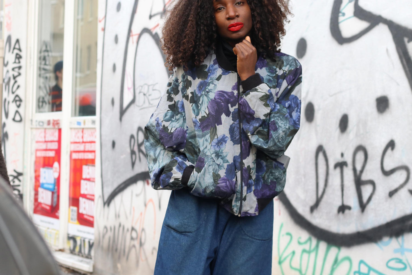 Y2K Floral Print Bomber Jacket| Size S