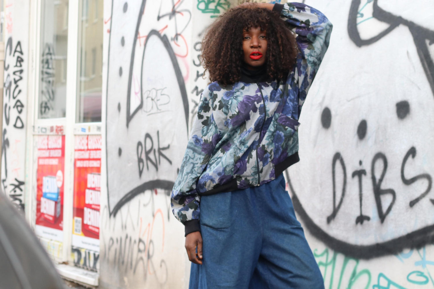 Y2K Floral Print Bomber Jacket| Size S