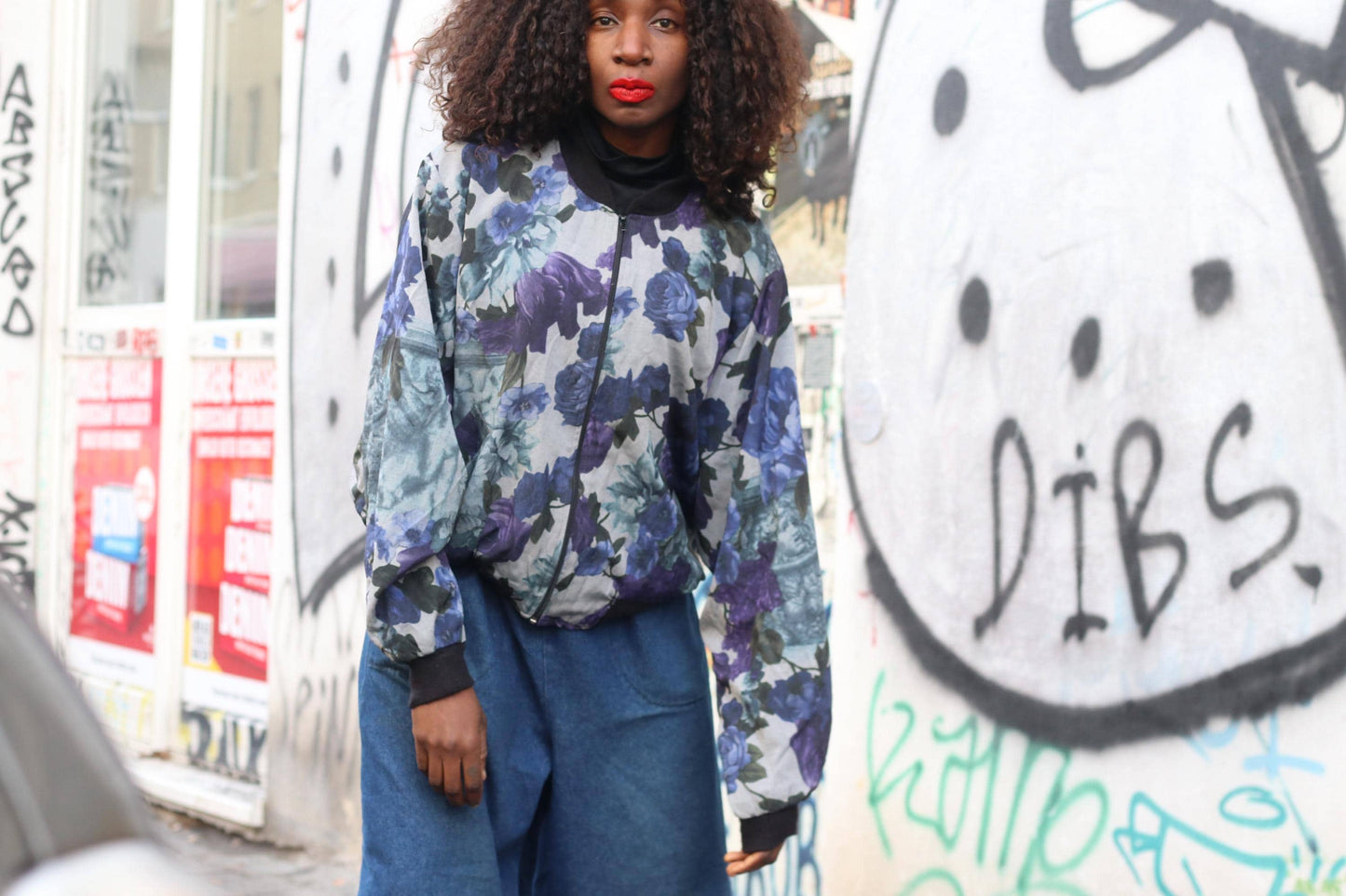 Y2K Floral Print Bomber Jacket| Size S