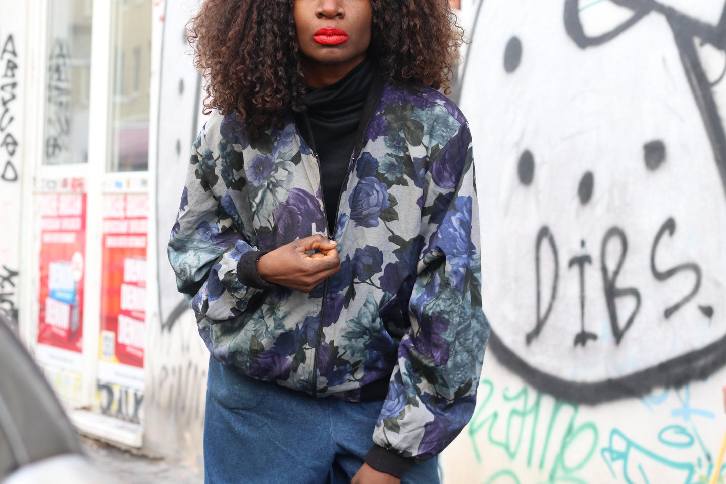Y2K Floral Print Bomber Jacket| Size S