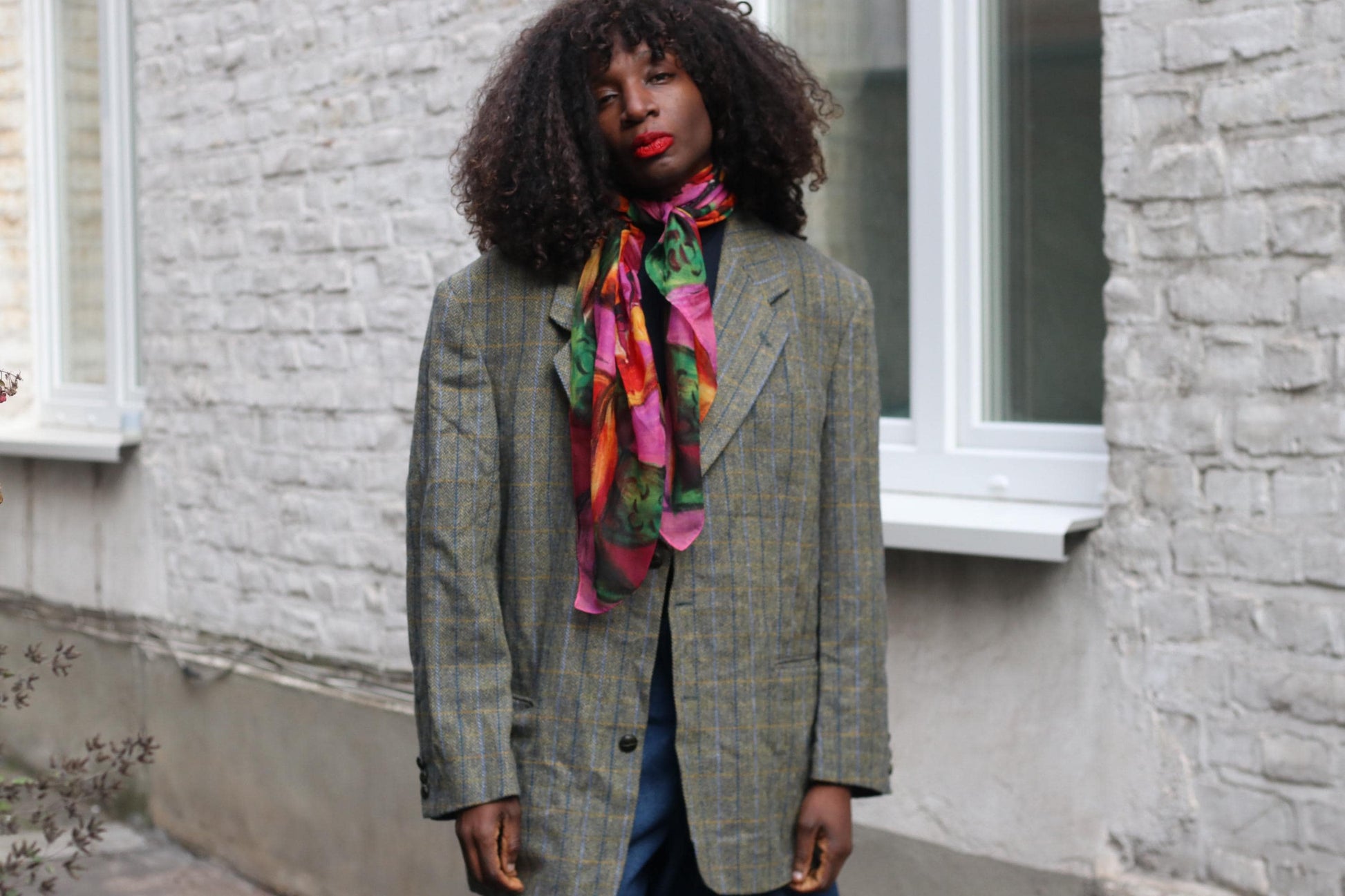 Vintage Wool Alpaca Check Blazer | Oversized 90s Plaid Jacket