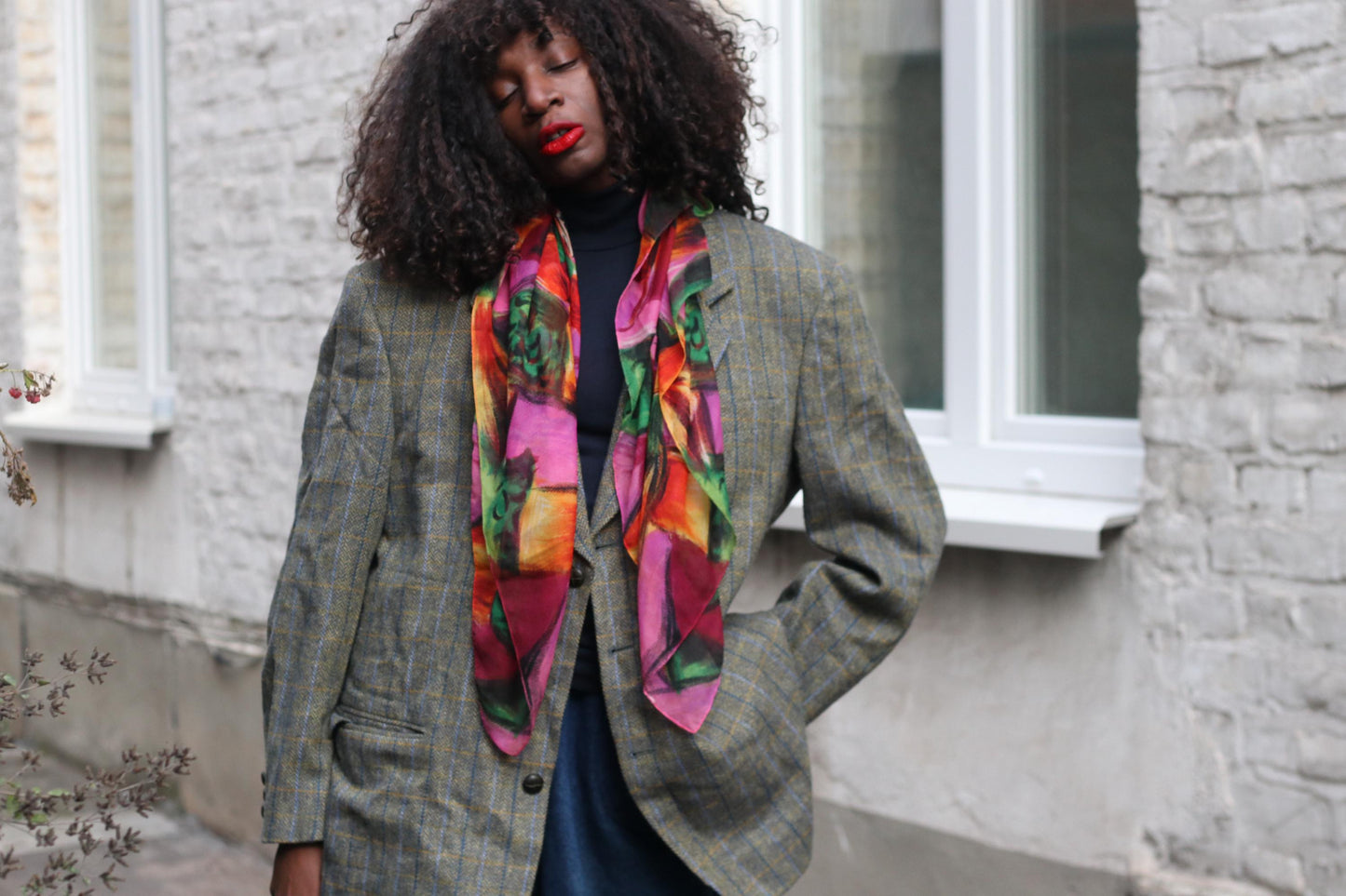 Vintage Wool Alpaca Check Blazer | Oversized 90s Plaid Jacket