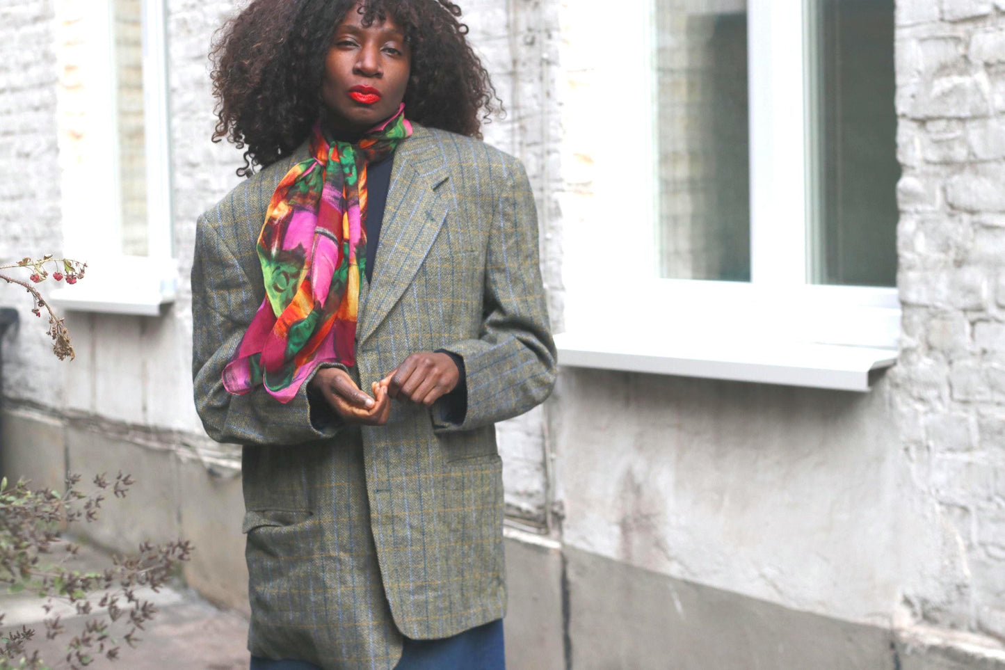 Vintage Wool Alpaca Check Blazer | Oversized 90s Plaid Jacket