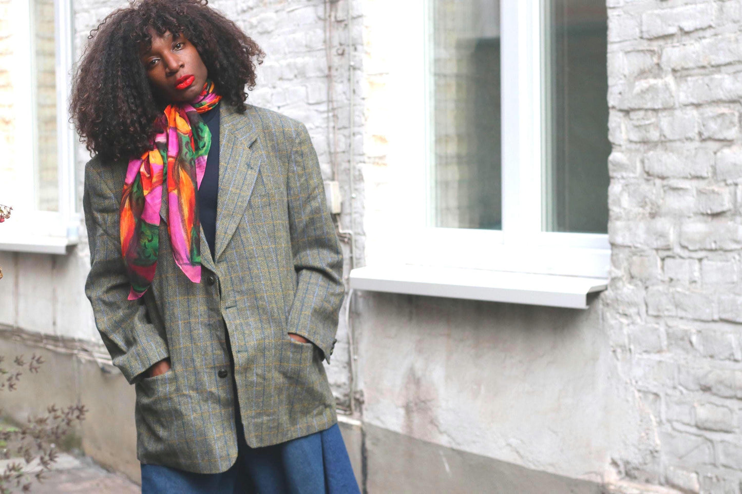 Vintage Wool Alpaca Check Blazer | Oversized 90s Plaid Jacket