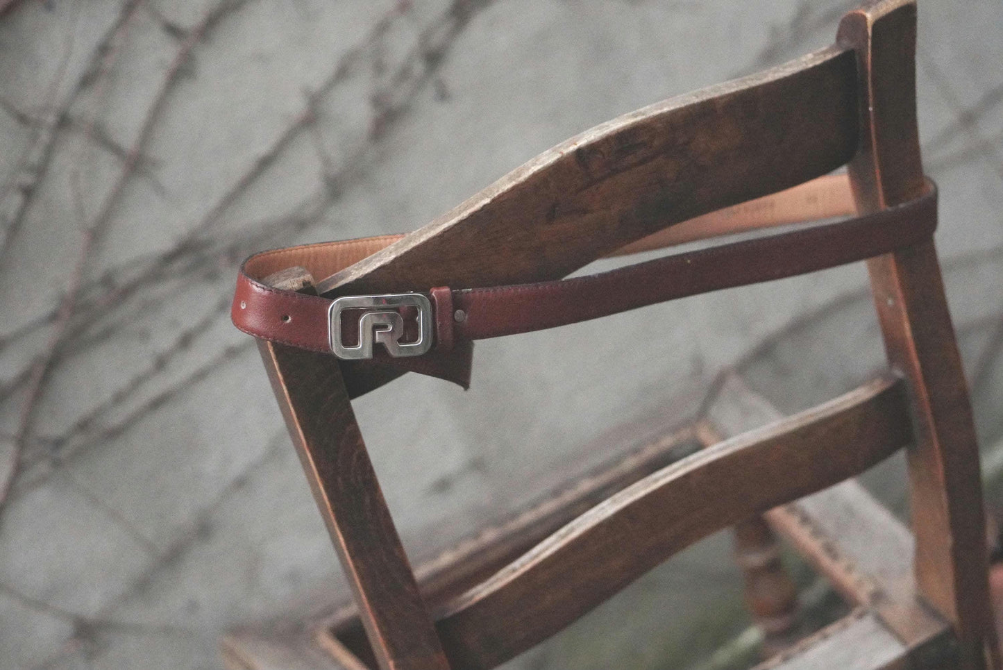 Rodier Paris Vintage Leather Belt Size 85 Cognac Brown Silver Logo Buckle Designer