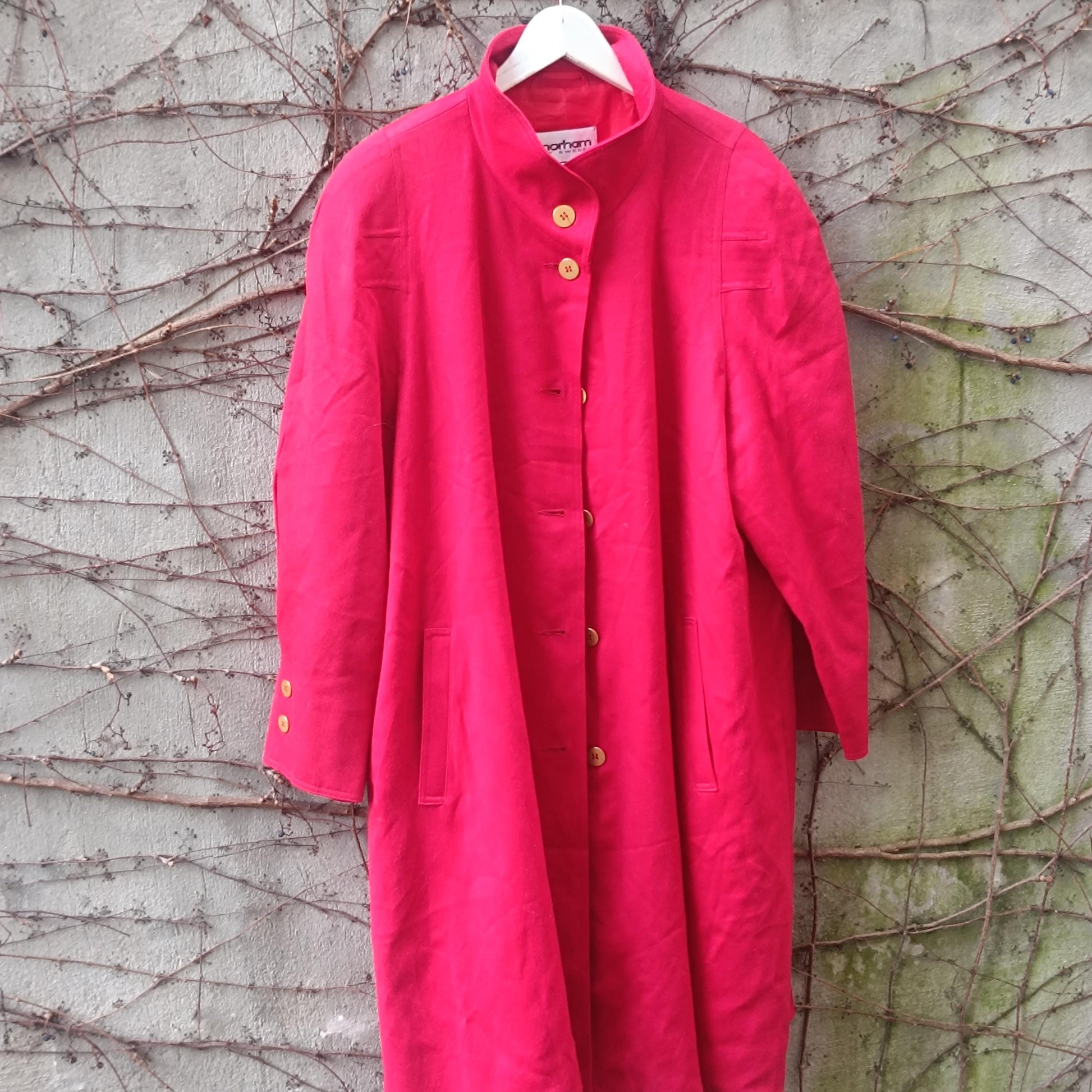 Vintage Red Wool Coat Norham of Sweden|Oversized Longline Minimalist Winter Wrap