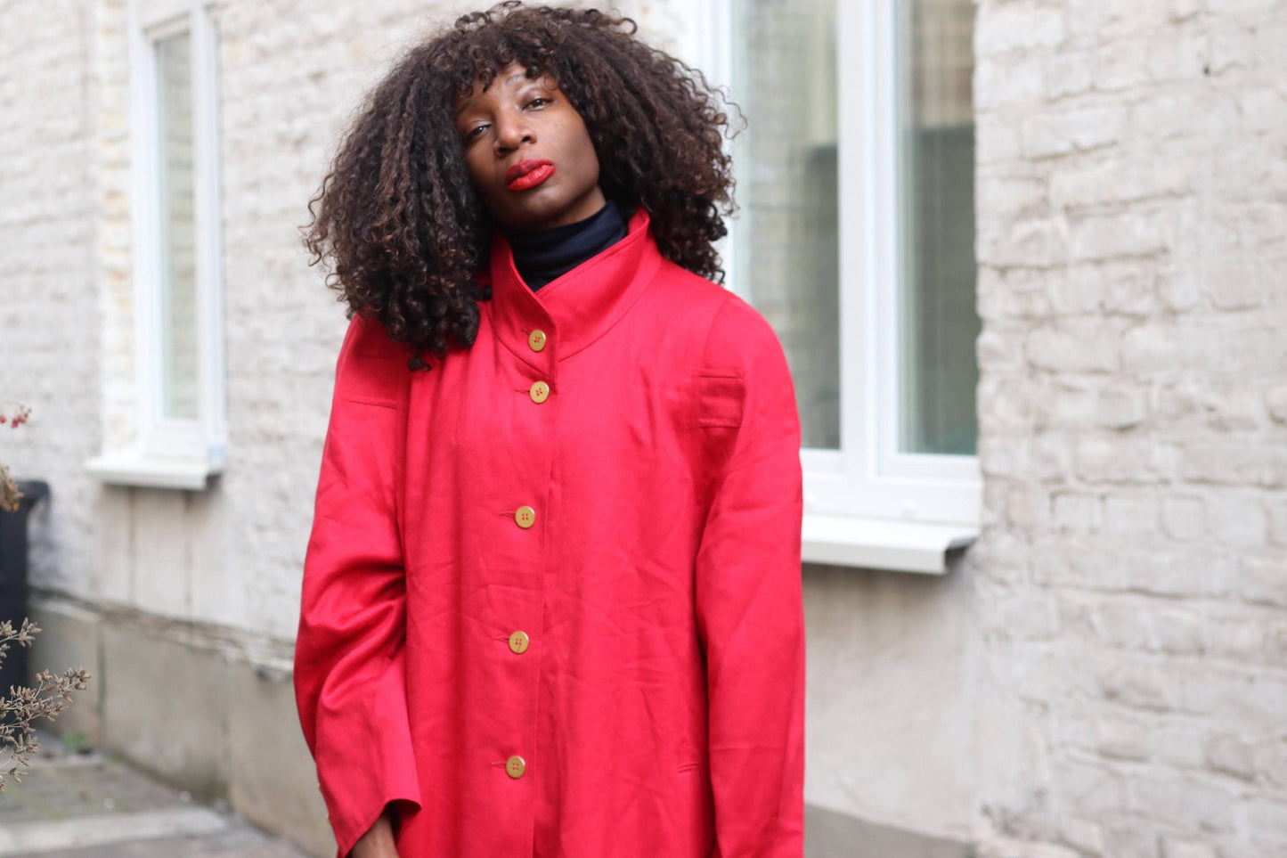 Vintage Red Wool Coat Norham of Sweden|Oversized Longline Minimalist Winter Wrap