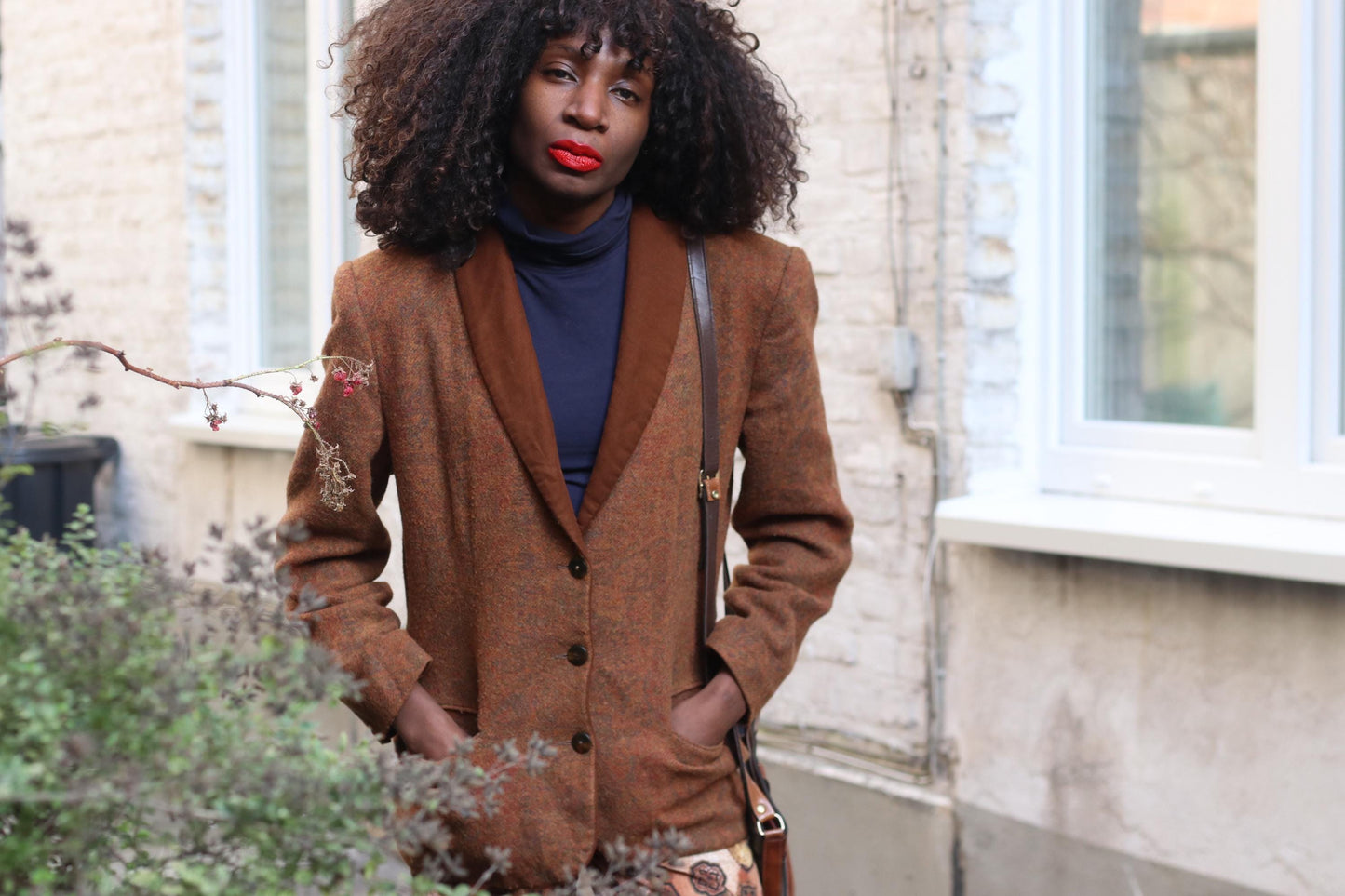 Vintage Paisley Wool Blazer| 89s Brown Collar Jacket Boho Dark Academia