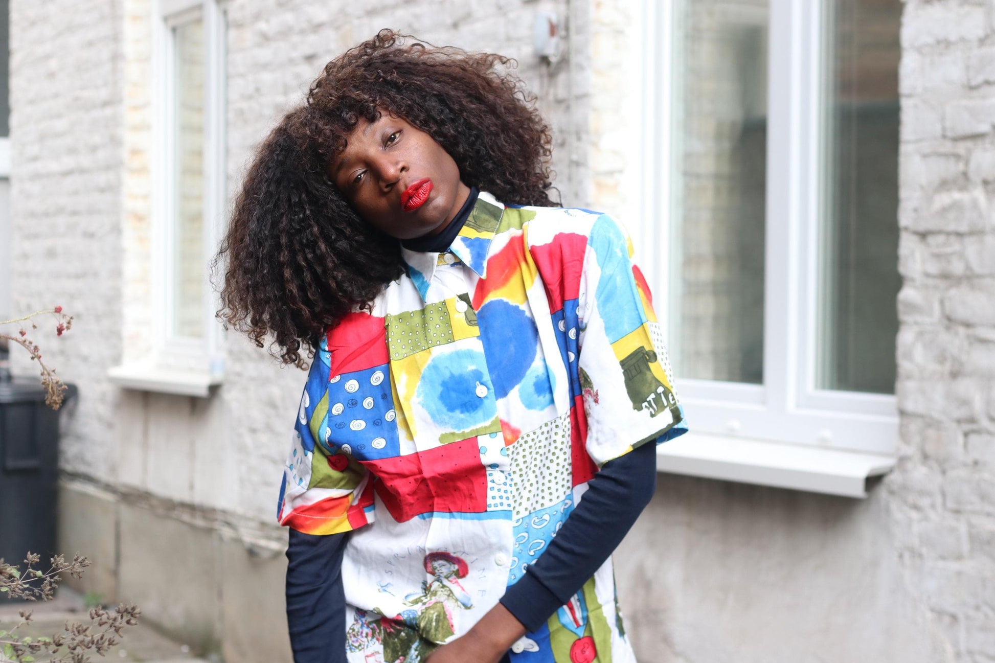 Vintage 90s Art Shirt| Unisex Abstract Patchwork Print Short Sleeve Viscose Blouse Size M